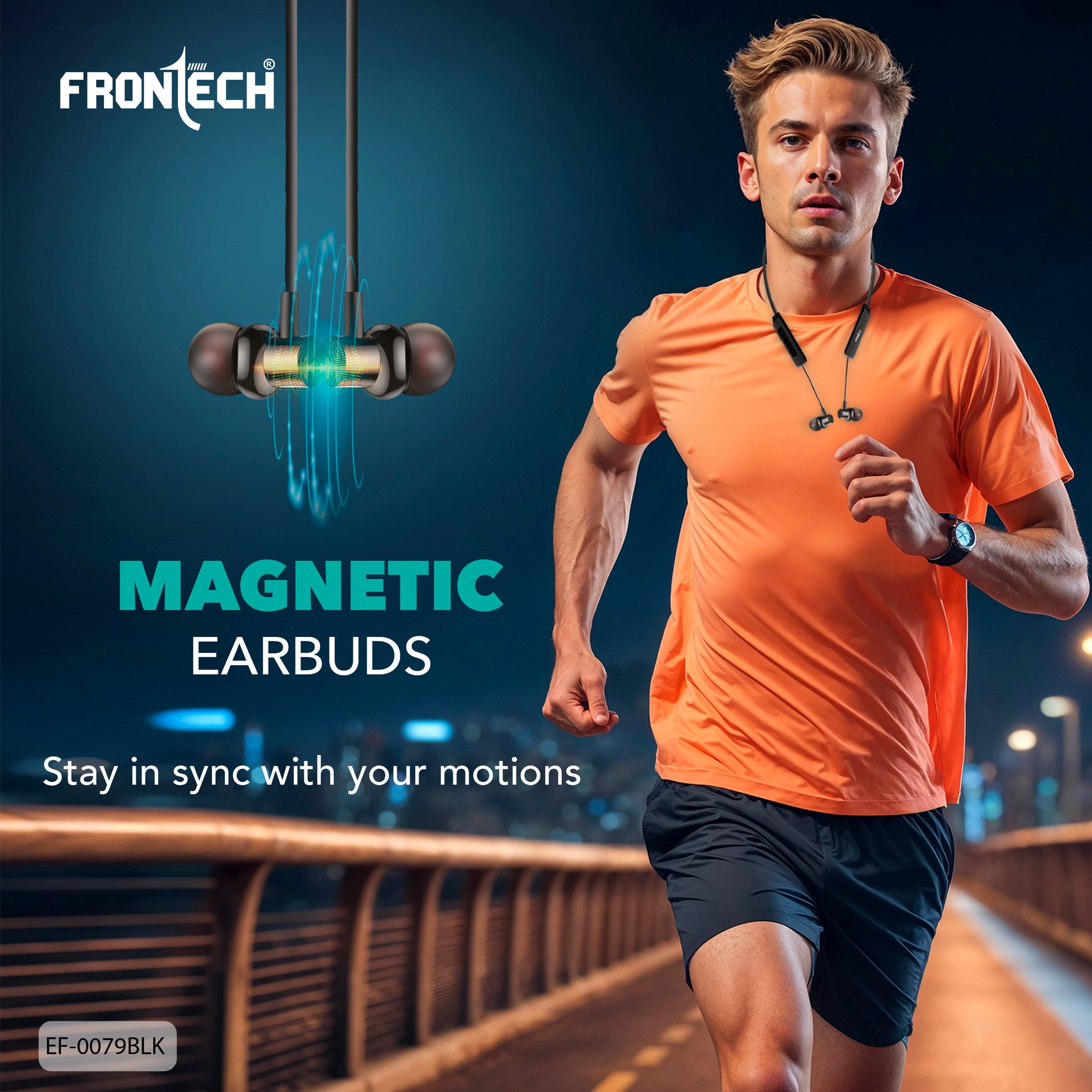 FRONTECH ELYX Wireless Neckband for Active Lifestyle | 36 Hours Playtime | Secure Fit Magnetic Earbuds | Quick Pairing Bluetooth 5.0 | Type-C Charging Port (EF-0079BLK)