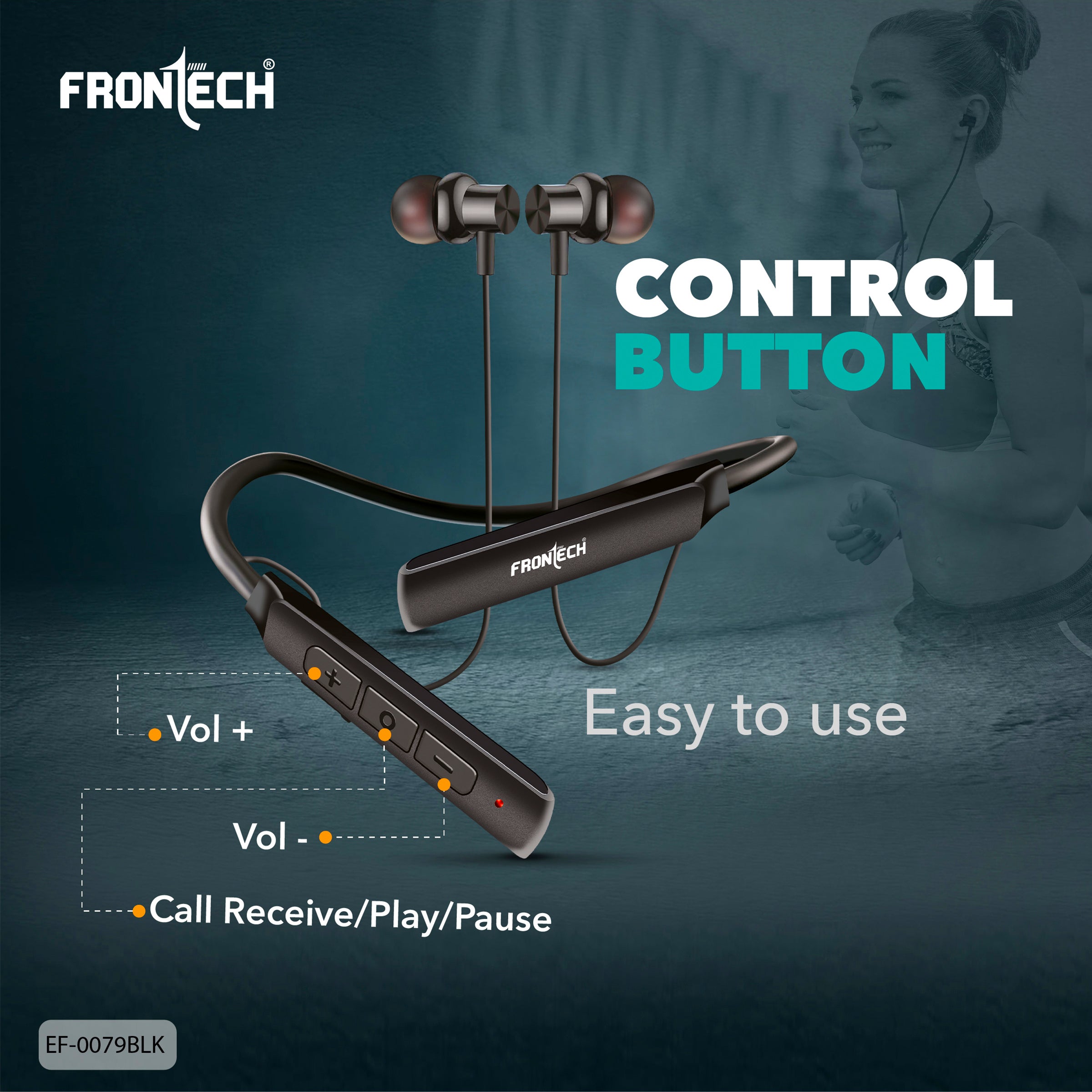 FRONTECH ELYX Wireless Neckband for Active Lifestyle | 36 Hours Playtime | Secure Fit Magnetic Earbuds | Quick Pairing Bluetooth 5.0 | Type-C Charging Port (EF-0079BLK)