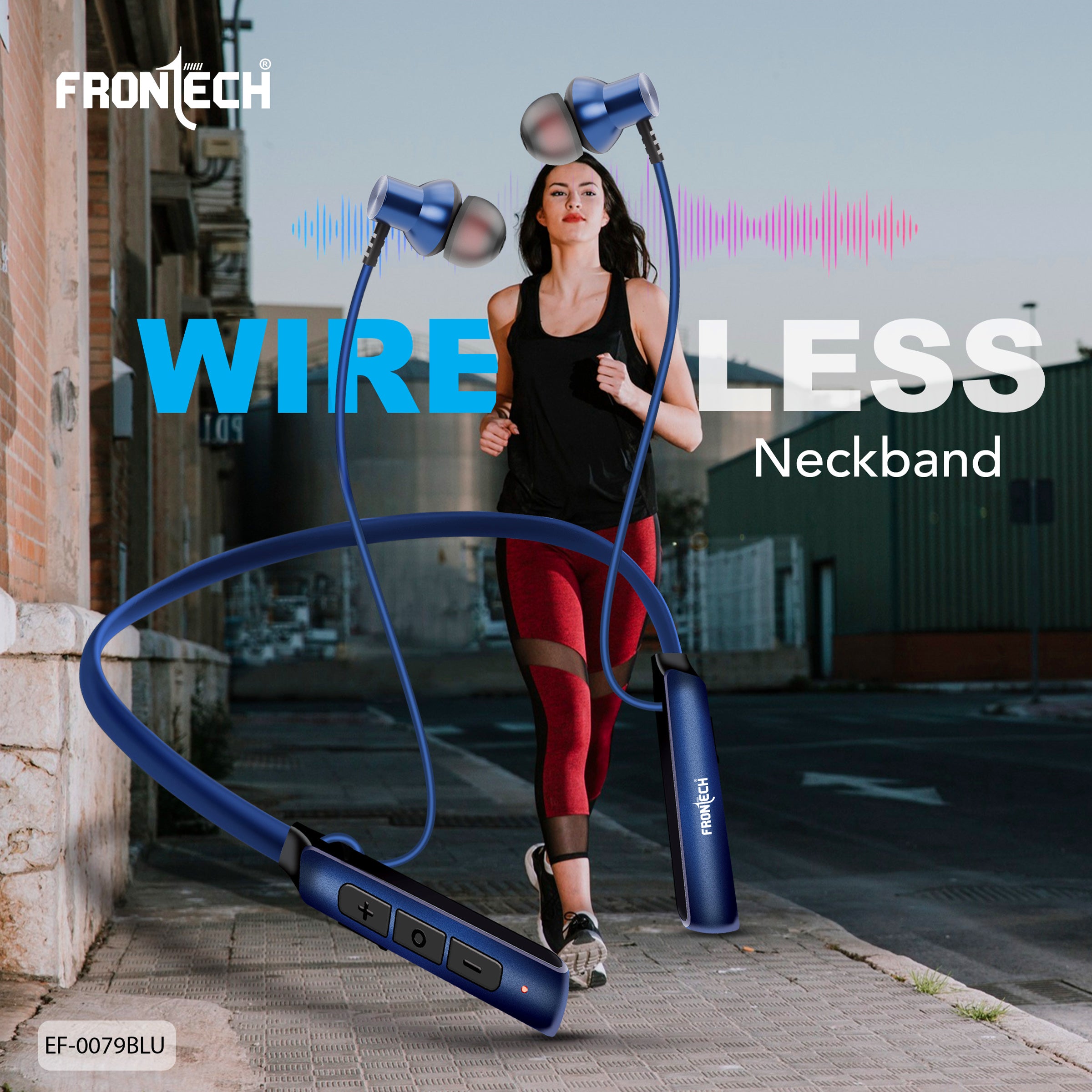 Frontech ELYX Wireless Bluetooth 5.0 Neckband Earphones | 36H Playtime, 360H Standby, Type-C Fast Charging, Magnetic Earbuds, 200mAh Battery, Deep Bass, Sweat-Resistant Sports Headset (EF-0079BLU).