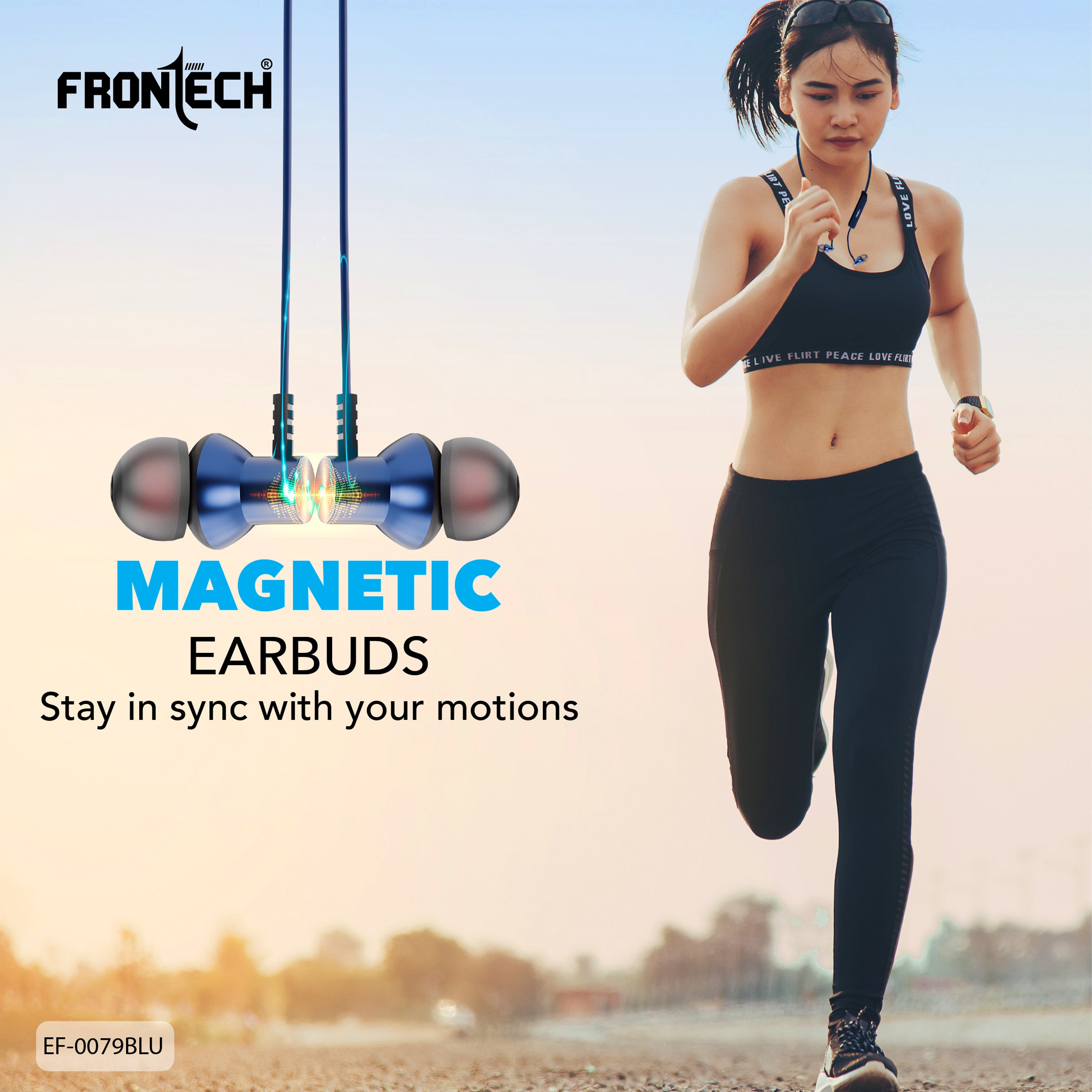 Frontech ELYX Wireless Bluetooth 5.0 Neckband Earphones | 36H Playtime, 360H Standby, Type-C Fast Charging, Magnetic Earbuds, 200mAh Battery, Deep Bass, Sweat-Resistant Sports Headset (EF-0079BLU).