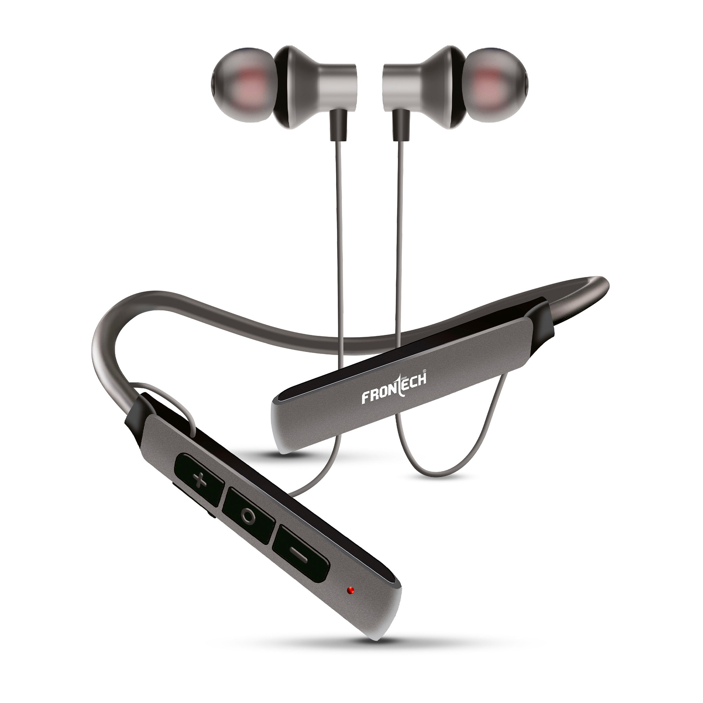 Frontech Wireless Neckband Earphones | Bluetooth 5.0 | 36H Playback, 360H Standby | Magnetic Earbuds | Type-C Fast Charging | 200mAh Battery | Sports & Running Headphones with Mic (EF-0079GRY)