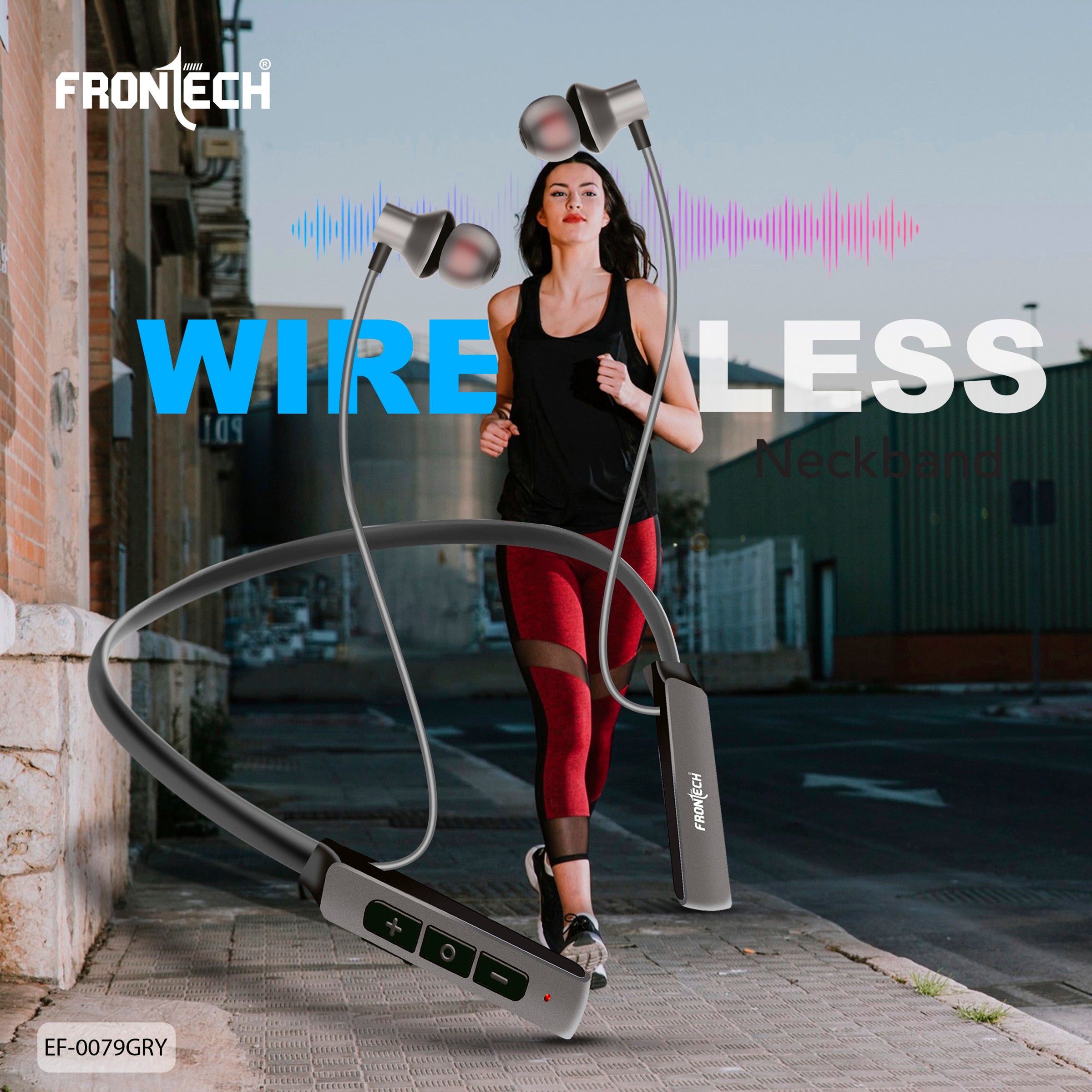 Frontech Wireless Neckband Earphones | Bluetooth 5.0 | 36H Playback, 360H Standby | Magnetic Earbuds | Type-C Fast Charging | 200mAh Battery | Sports & Running Headphones with Mic (EF-0079GRY)