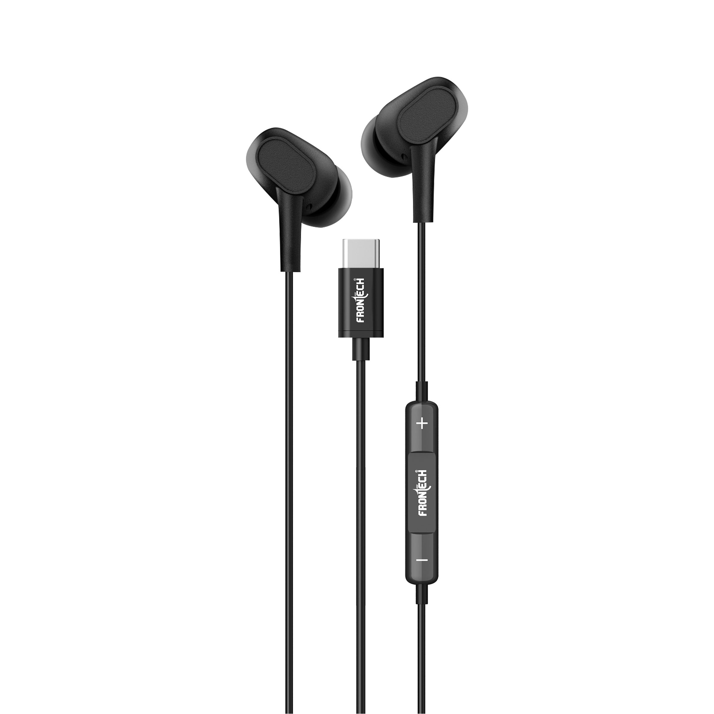 Frontech Wired Multimedia Earphone with Type-C Jack | 10mm Driver | HD Sound | Super Bass | Tangle-Free TPE Cable | In-line Mic & Volume Control | Extra Earbuds | Wide Compatibility (EF-0083)
