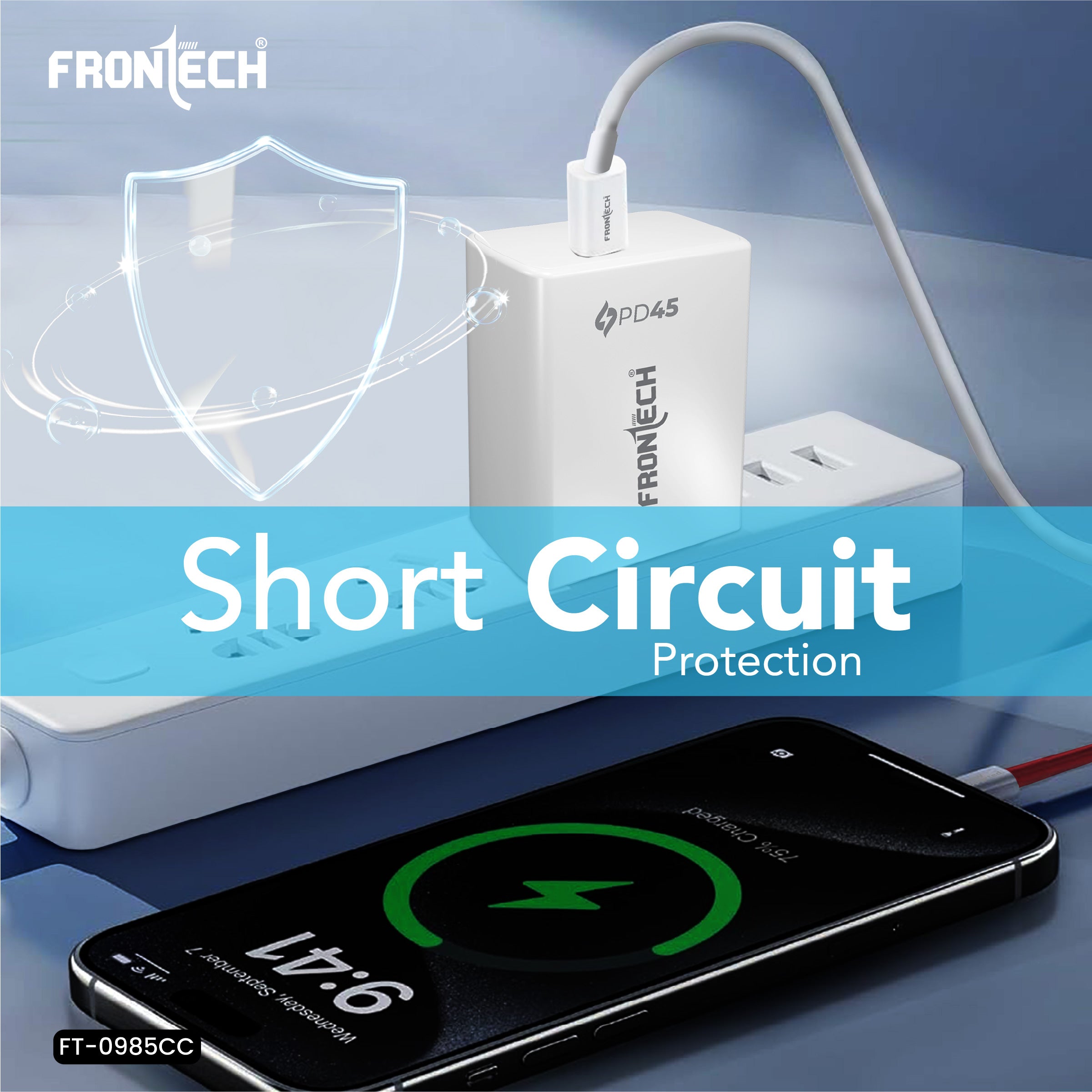 Frontech 45W PD/PPS Type-C Super-Fast Wall Charger | 1m Type-C Cable | Short Circuit Protection | Smart Chip | Compatible with Smartphones & Tablets (FT-0985CC)