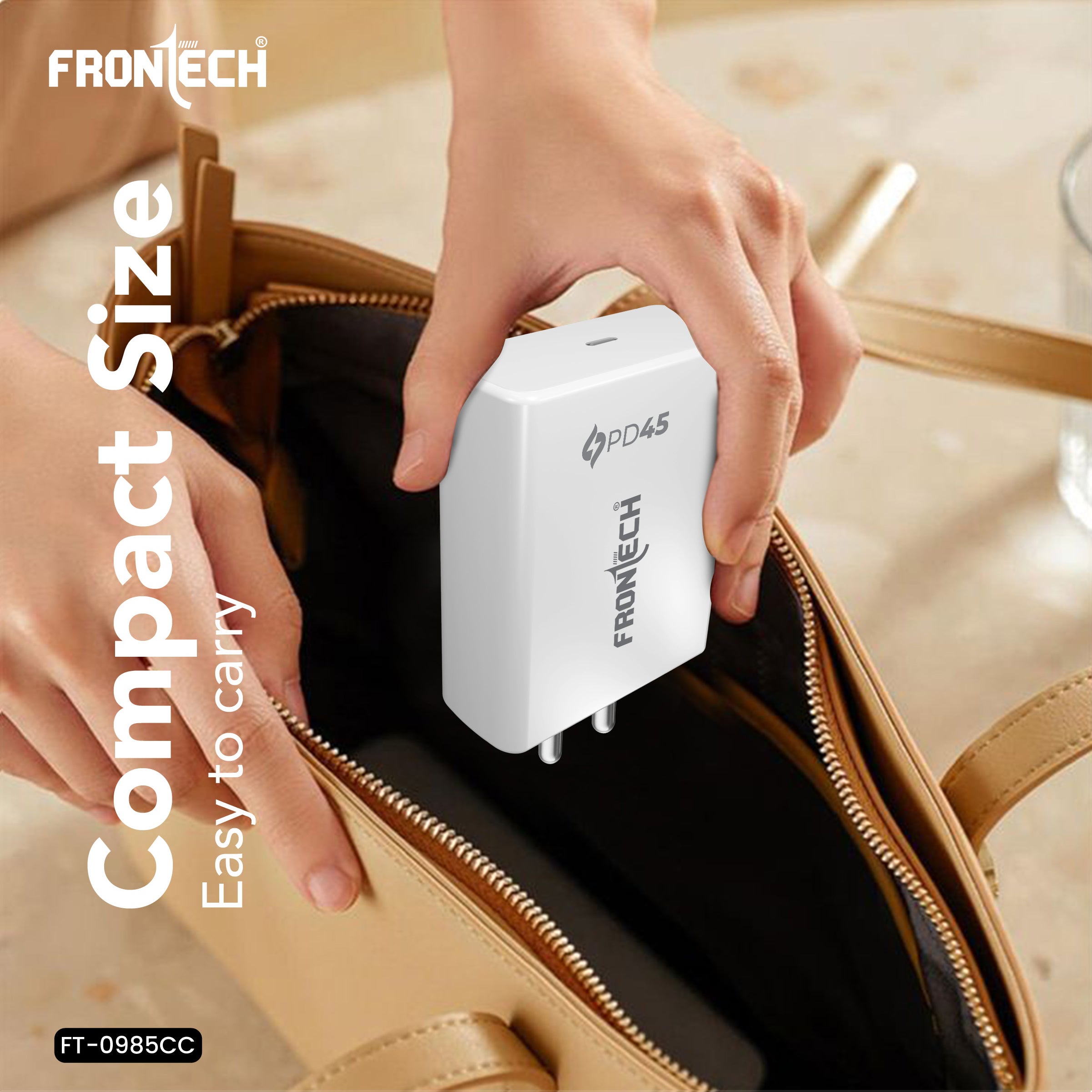 Frontech 45W PD/PPS Type-C Super-Fast Wall Charger | 1m Type-C Cable | Short Circuit Protection | Smart Chip | Compatible with Smartphones & Tablets (FT-0985CC)