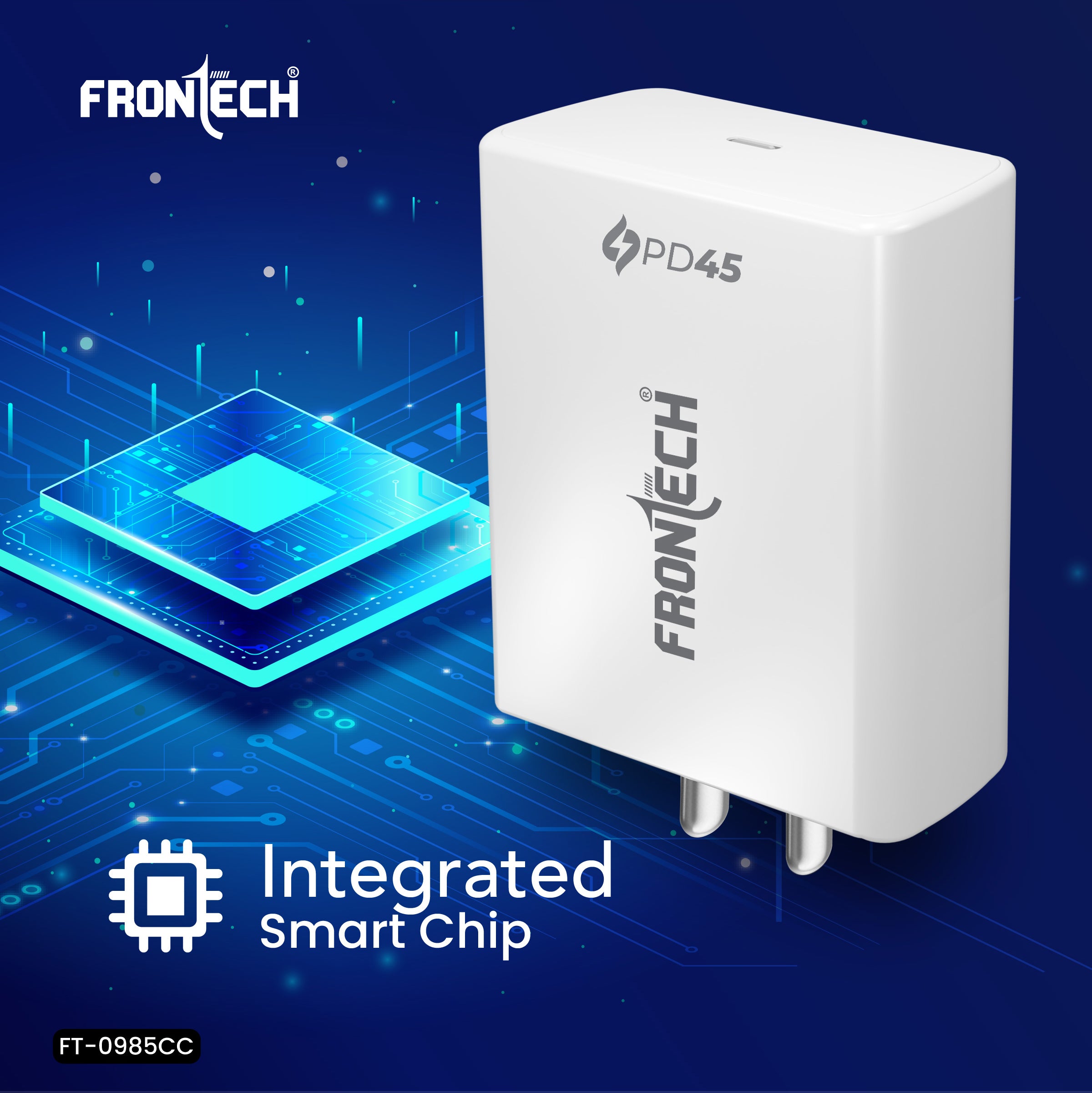 Frontech 45W PD/PPS Type-C Super-Fast Wall Charger | 1m Type-C Cable | Short Circuit Protection | Smart Chip | Compatible with Smartphones & Tablets (FT-0985CC)