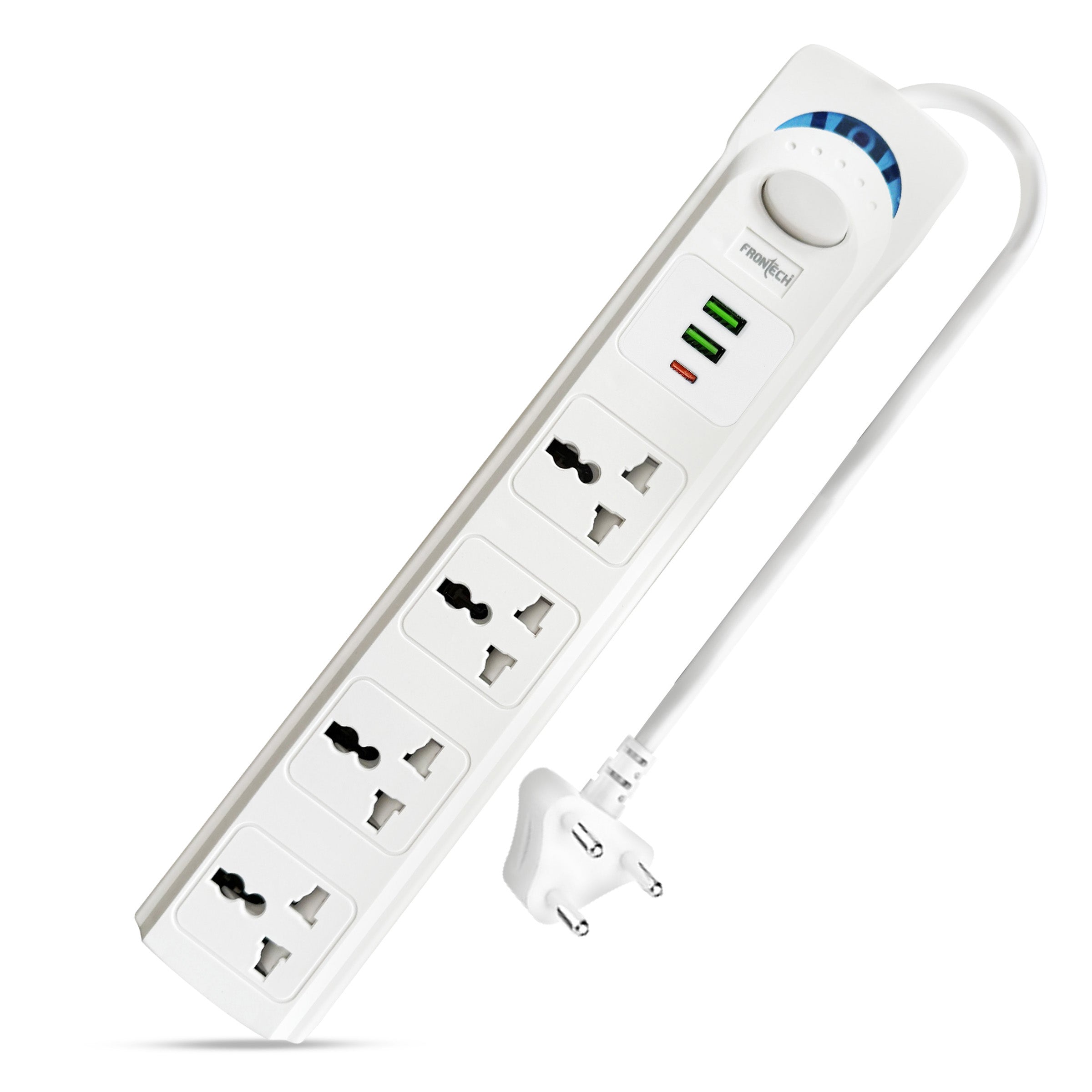 Frontech Power Extension Socket with 4 Universal Sockets, 2 USB Ports & 1 Type-C Port | 5M Cable | Fireproof & Heat Resistant | Power Safety Switch & Wall Mount Option (FT-3563)