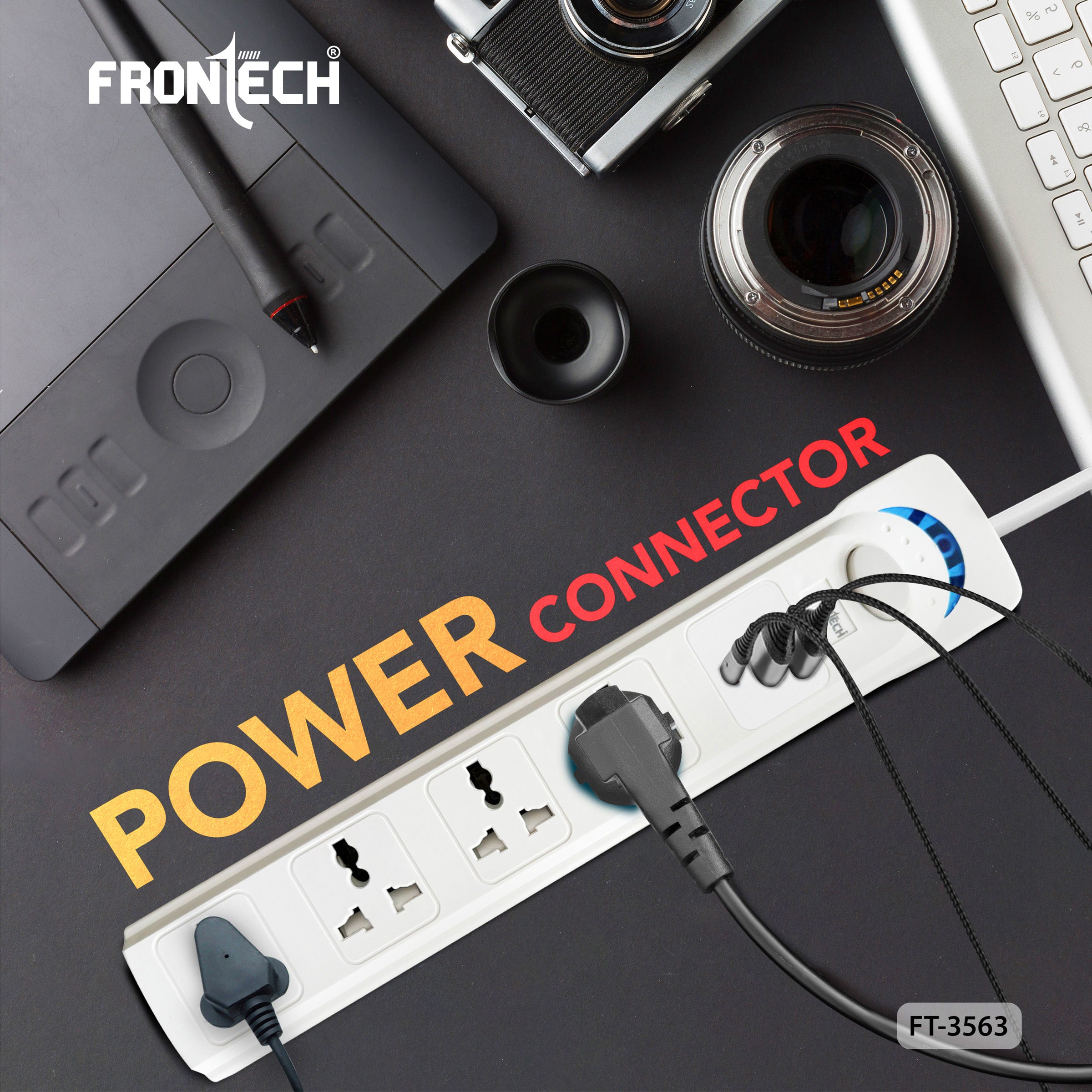Frontech Power Extension Socket with 4 Universal Sockets, 2 USB Ports & 1 Type-C Port | 5M Cable | Fireproof & Heat Resistant | Power Safety Switch & Wall Mount Option (FT-3563)