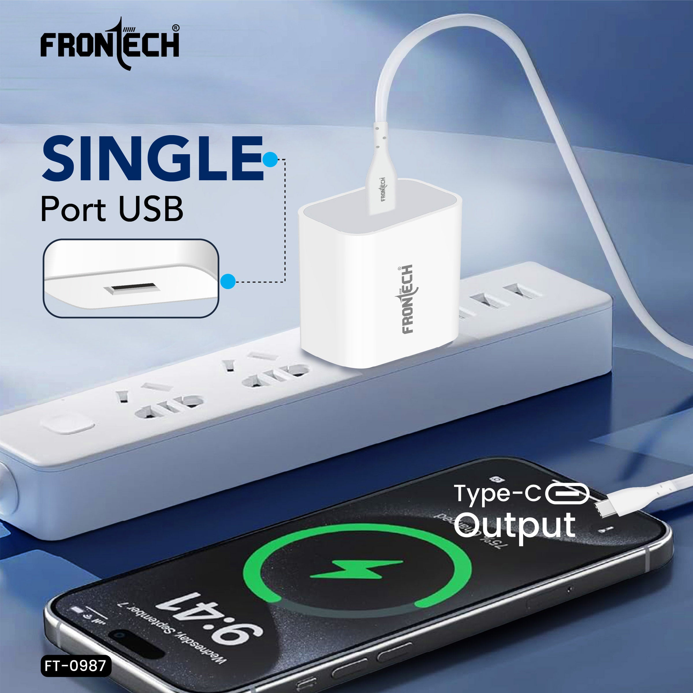 FRONTECH 44W FC Charger with Type-C Cable | Fast Charging Adapter with Smart Chip & Multi-Protection for Smartphones & Tablets(FT-0987)