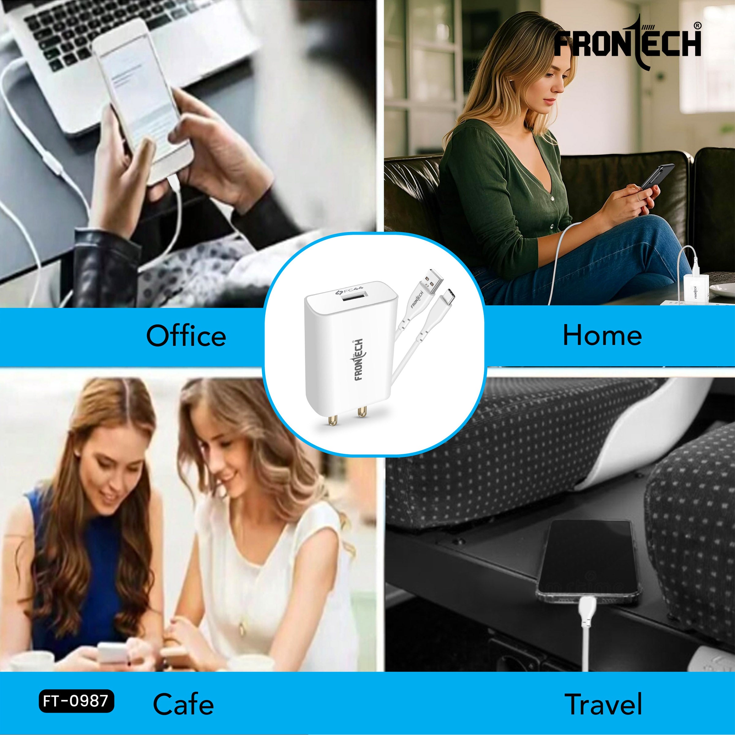 FRONTECH 44W FC Charger with Type-C Cable | Fast Charging Adapter with Smart Chip & Multi-Protection for Smartphones & Tablets(FT-0987)