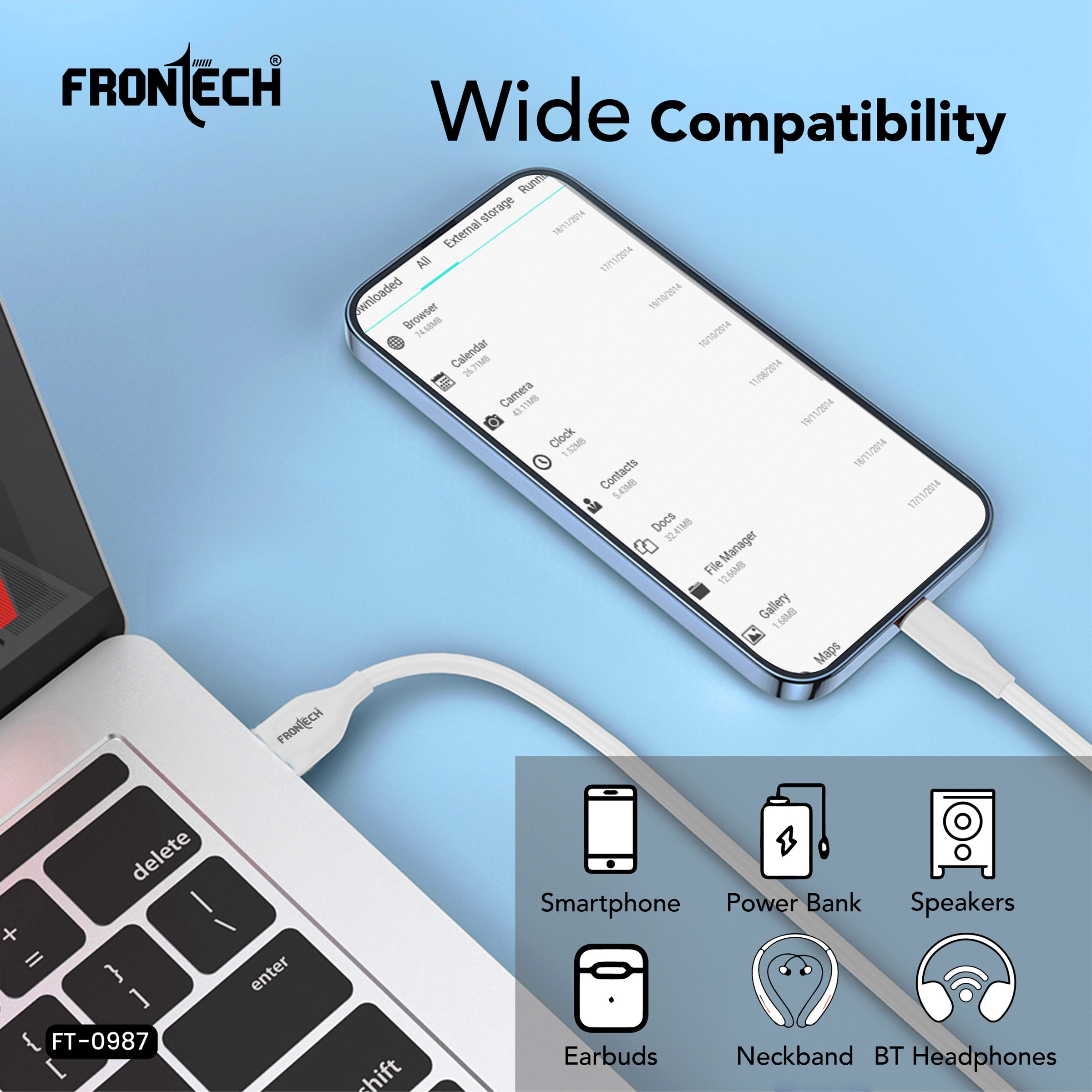 FRONTECH 44W FC Charger with Type-C Cable | Fast Charging Adapter with Smart Chip & Multi-Protection for Smartphones & Tablets(FT-0987)