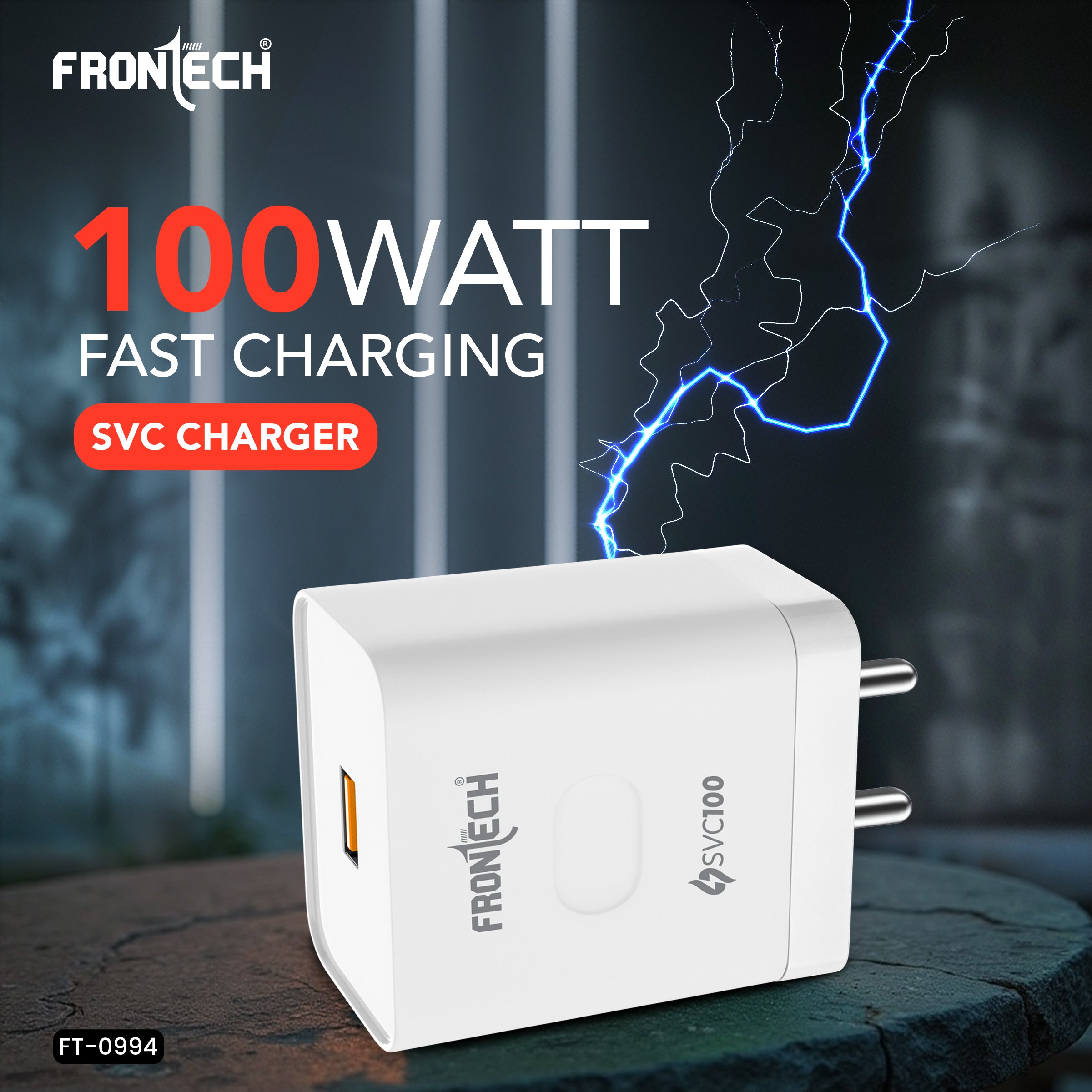 Frontech SVC100 100W Fast Charging Charger with Type-C Cable | Compact USB Wall Adapter | Smart Chip Protection | Compatible with Smartphones, Tablets, Power Banks & More (FT-0994)