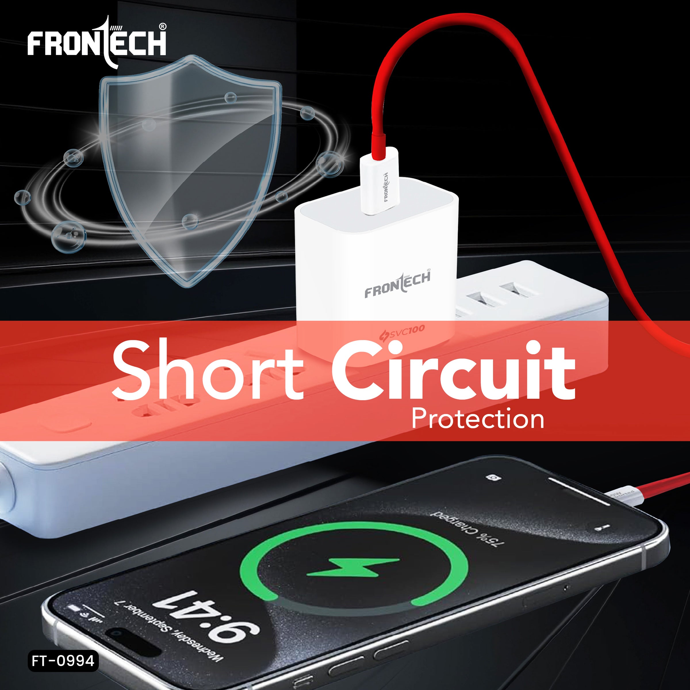Frontech SVC100 100W Fast Charging Charger with Type-C Cable | Compact USB Wall Adapter | Smart Chip Protection | Compatible with Smartphones, Tablets, Power Banks & More (FT-0994)