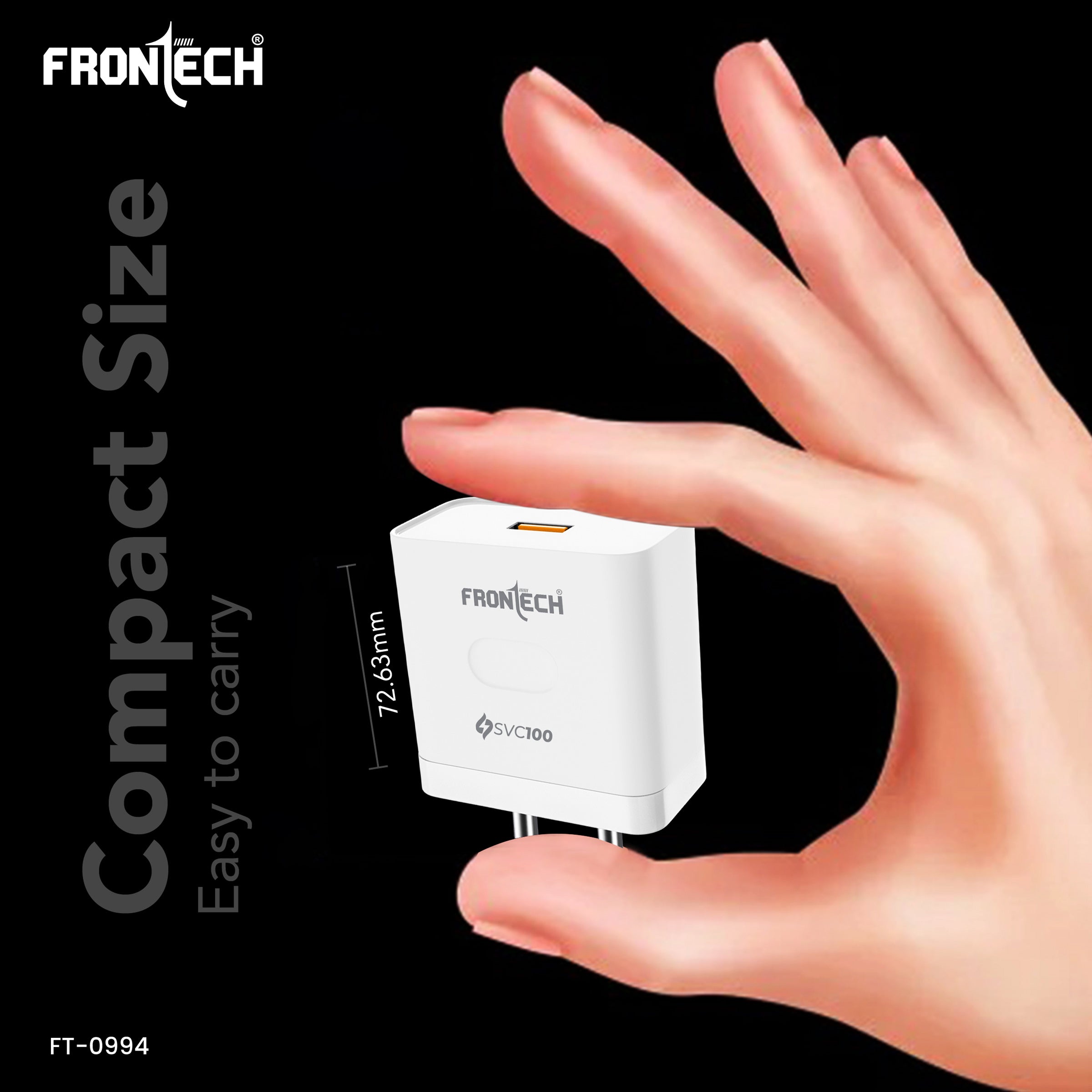 Frontech SVC100 100W Fast Charging Charger with Type-C Cable | Compact USB Wall Adapter | Smart Chip Protection | Compatible with Smartphones, Tablets, Power Banks & More (FT-0994)