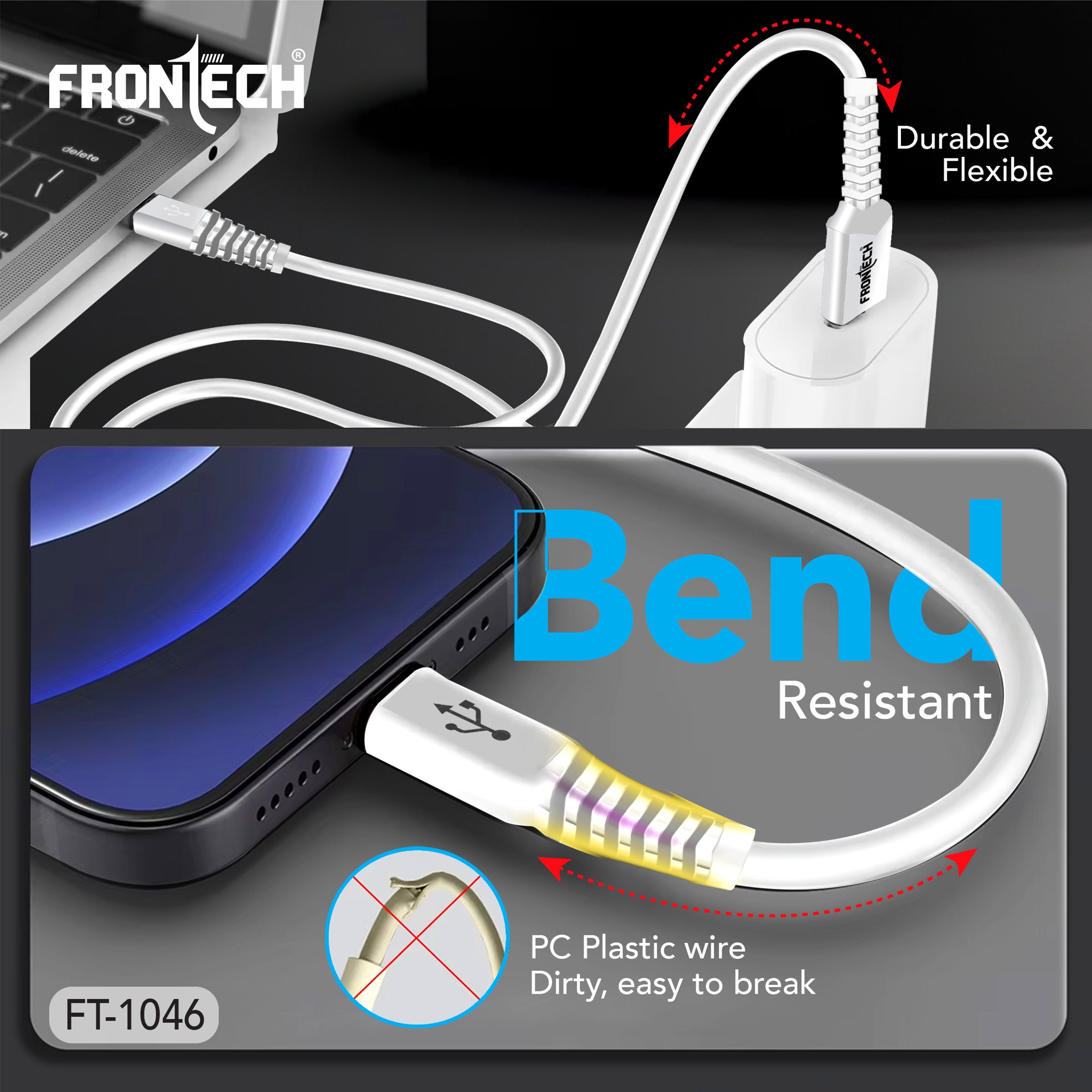 Frontech Super Fast 30W USB to Type-C Charging & Data Cable | 1.0 Meter | Durable | Bend-Resistant (FT-1046)
