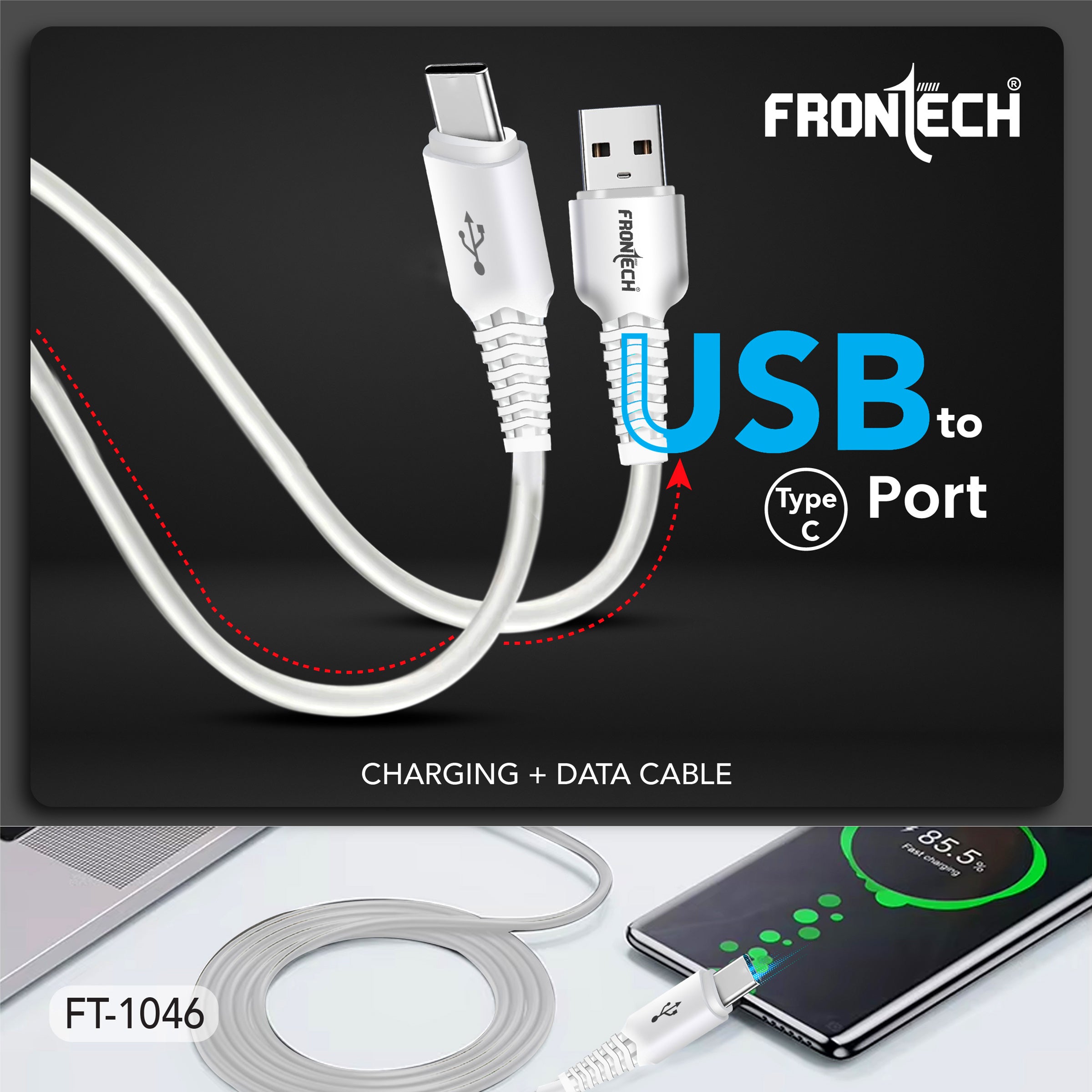Frontech Super Fast 30W USB to Type-C Charging & Data Cable | 1.0 Meter | Durable | Bend-Resistant (FT-1046)