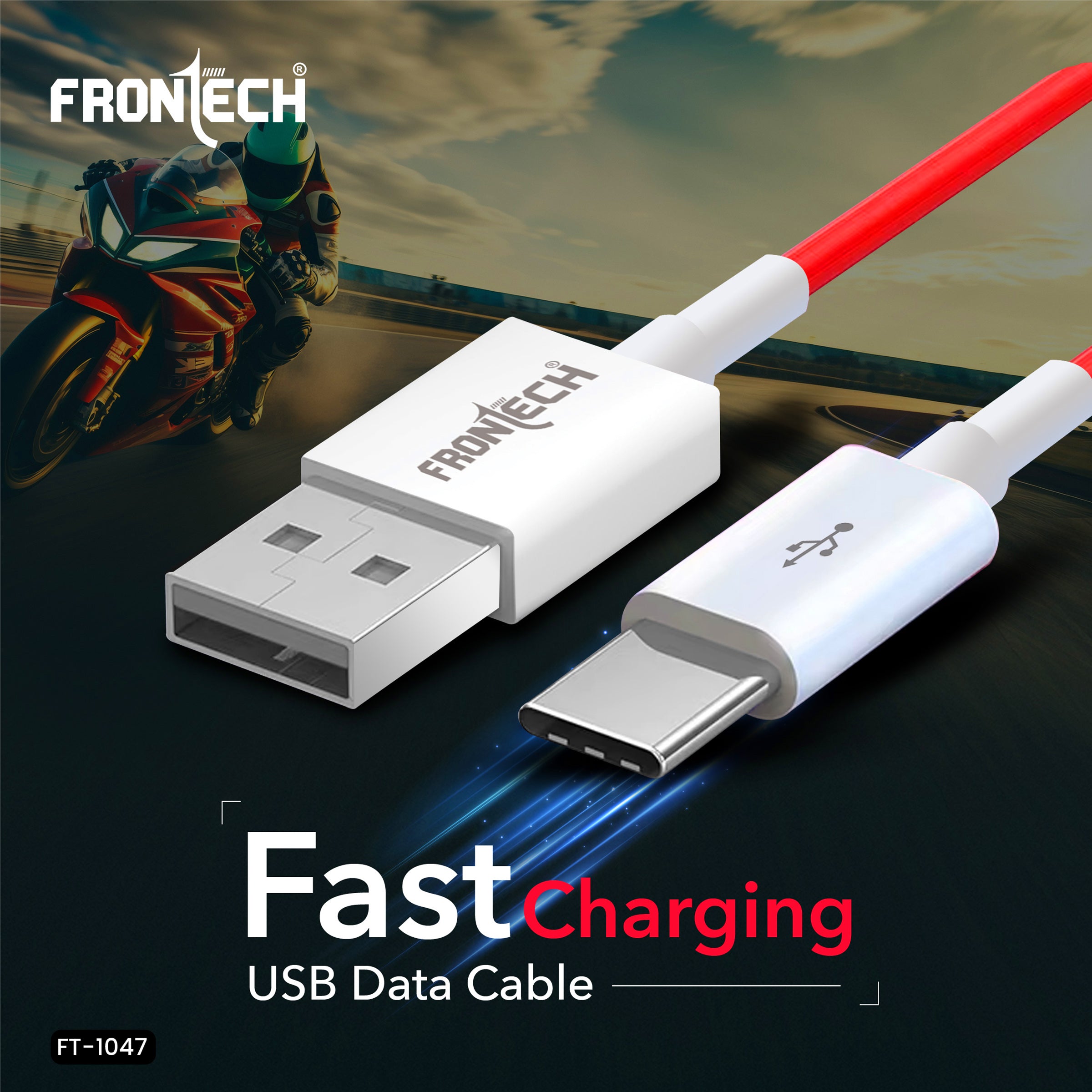 Frontech USB Type-C Fast Charging Cable | 100W Power Delivery | 1M Durable & Bend-Resistant | SuperSpeed Data Transfer | Red & White (FT-1047)