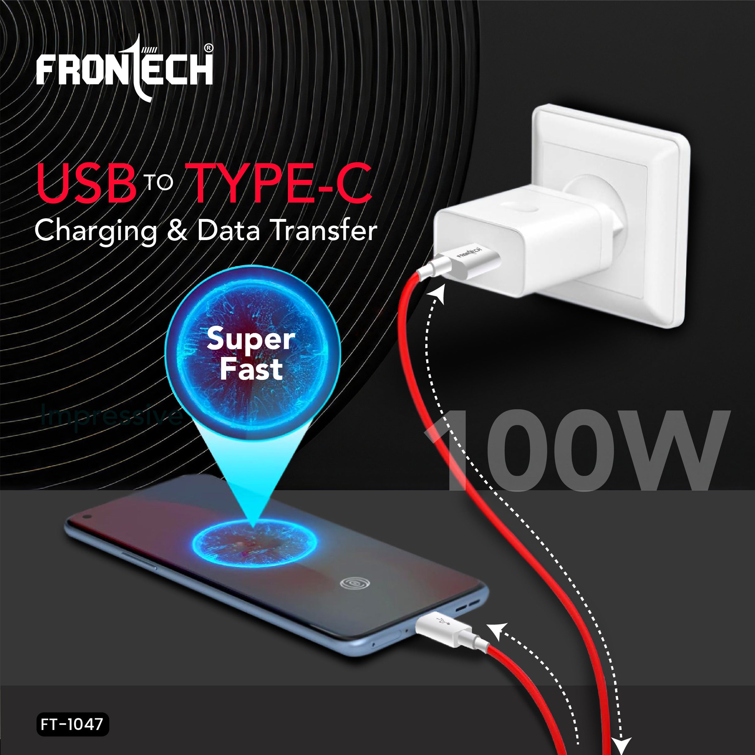 Frontech USB Type-C Fast Charging Cable | 100W Power Delivery | 1M Durable & Bend-Resistant | SuperSpeed Data Transfer | Red & White (FT-1047)
