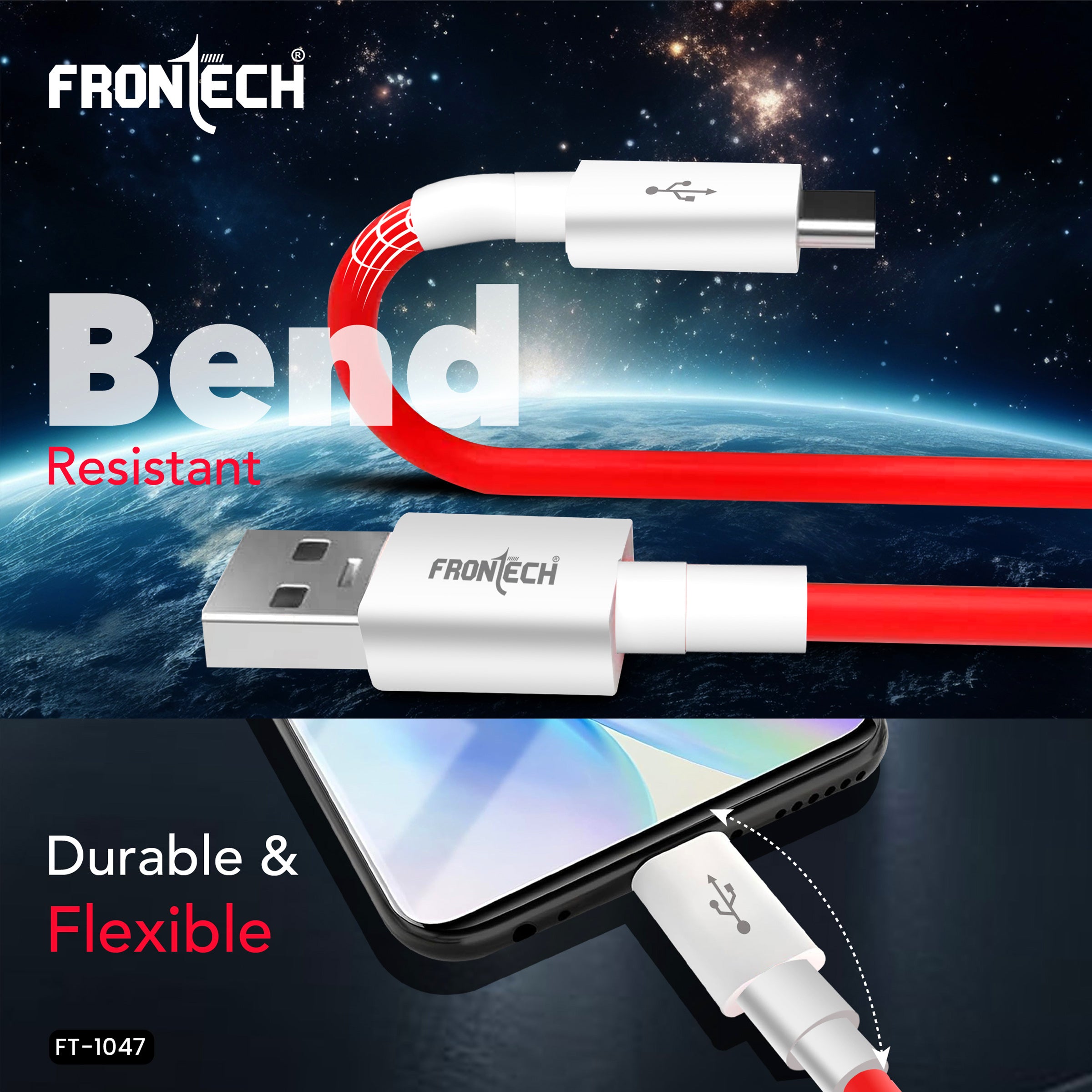 Frontech Super Fast 65W USB to Type-C Data Cable - 1.0 Meter | High-Speed Charging & Data Transfer | Durable & Bend Resistant (FT-1048)