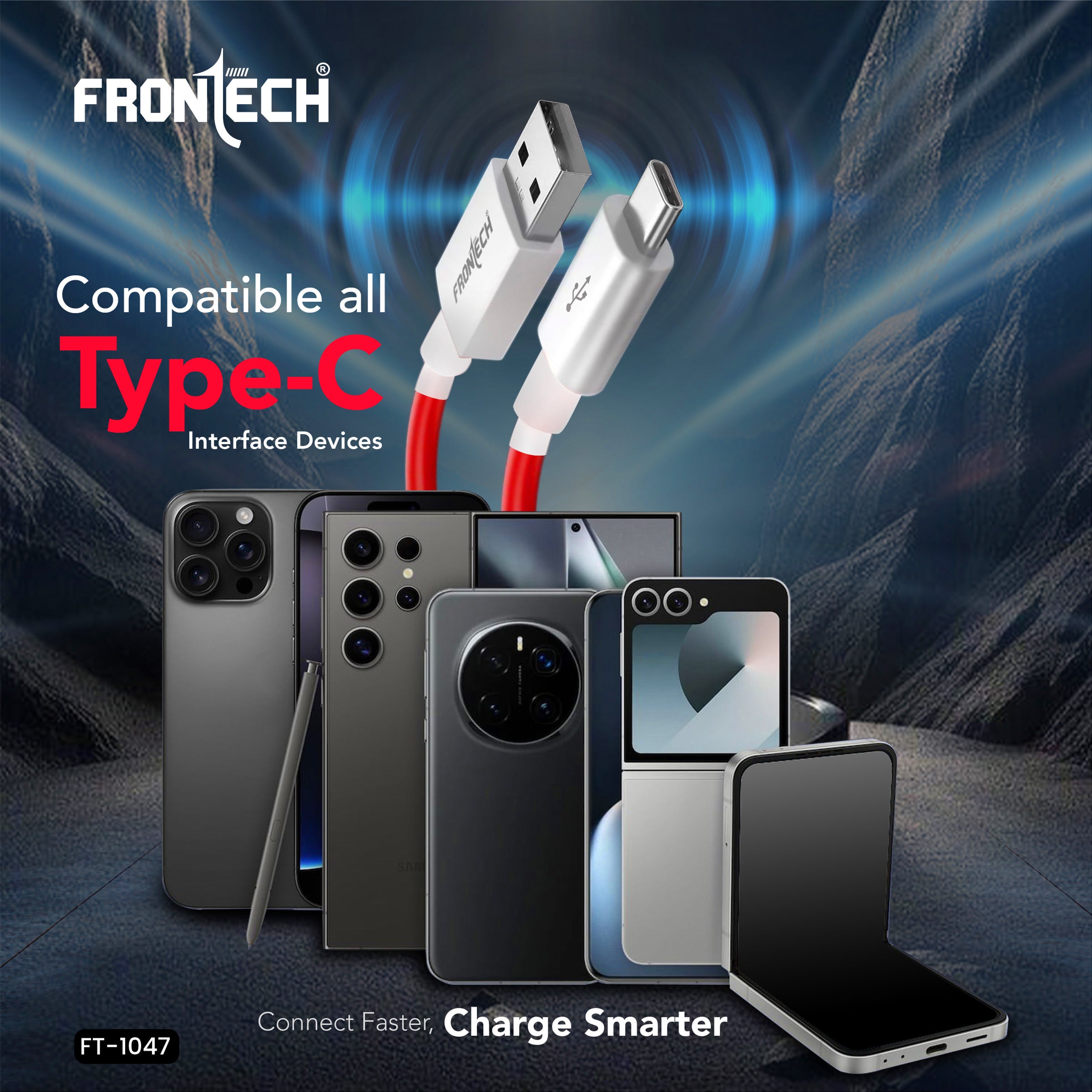 Frontech Super Fast 65W USB to Type-C Data Cable - 1.0 Meter | High-Speed Charging & Data Transfer | Durable & Bend Resistant (FT-1048)