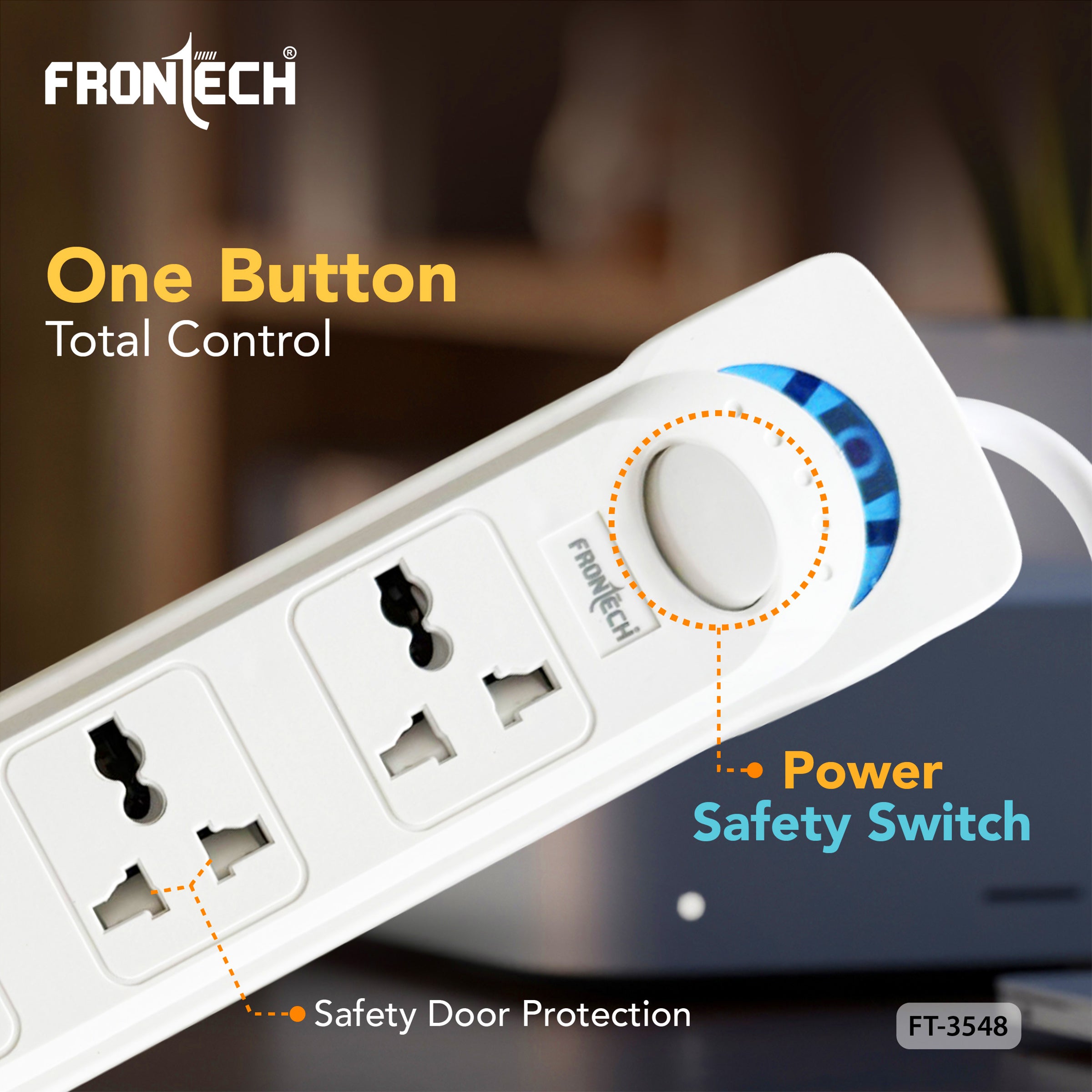 FRONTECH FT-3548 Power Extension Board with 5 Universal Sockets & 1.5M Cable | Multi Plug Extension Cord with Power Safety Switch | 2500W Max Load, Fireproof & Heat Resistant Design | Wall Mount Option for Home, Office & Travel (FT-3548)