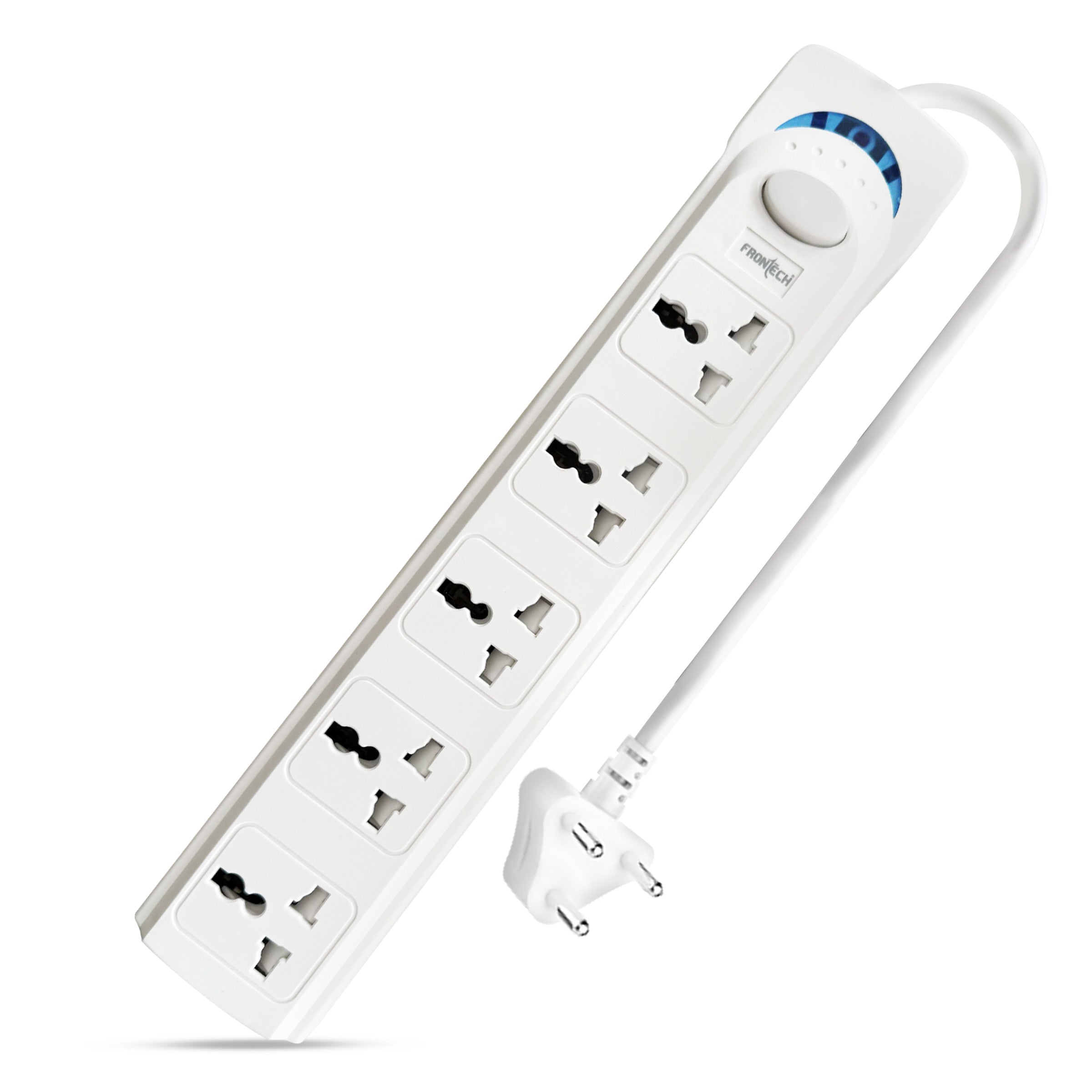 FRONTECH FT-3549 Power Extension Board with 5 Universal Sockets & 5M Cable | 2500W Power Strip with Over Voltage Protection, Safety Door & One Button Control | Wall Mountable Extension Cord for Home, Office, Gaming & TV (FT-3549)