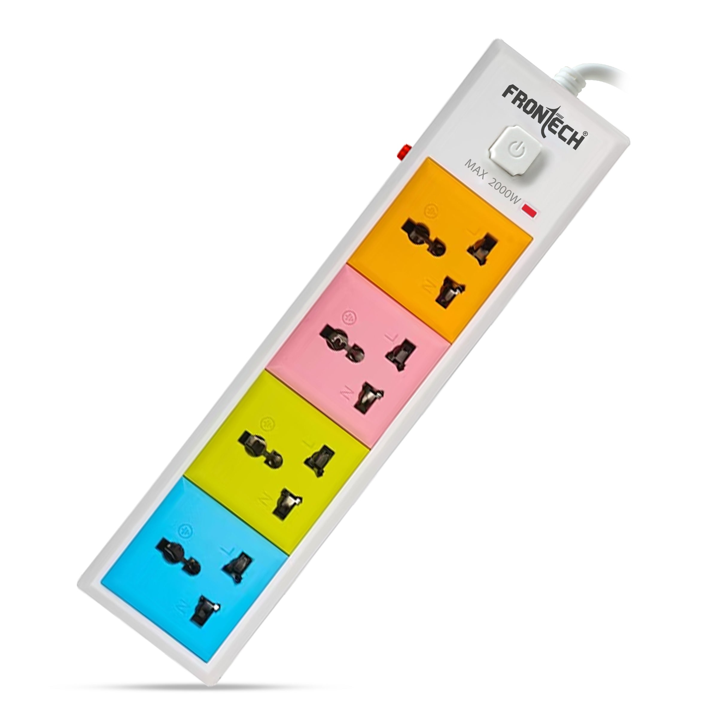 FRONTECH FT-3550 Power Strip with 4 Universal Sockets, 3M Extension Cord, Safety Switch, Fuse Protection, Wall Mount | Multi Plug Extension Board for Home, Office & Electronics – Color Series (FT-3550)