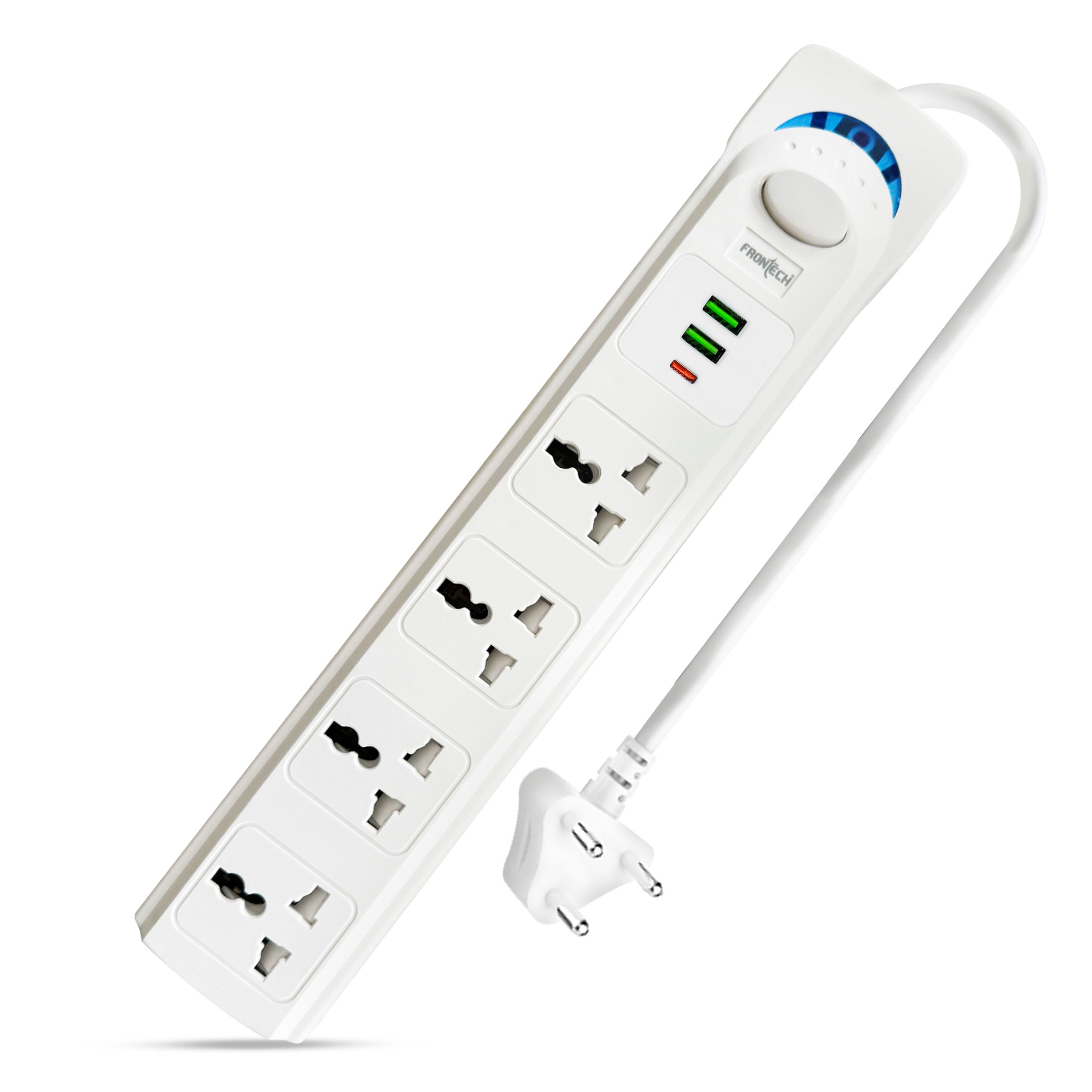 FRONTECH Power Extension Socket | 4 Universal Sockets, 2 USB Ports, 1 Type-C Port | 3 Meter Cable | Over Voltage Protection | Wall Mount Option (FT-3562)