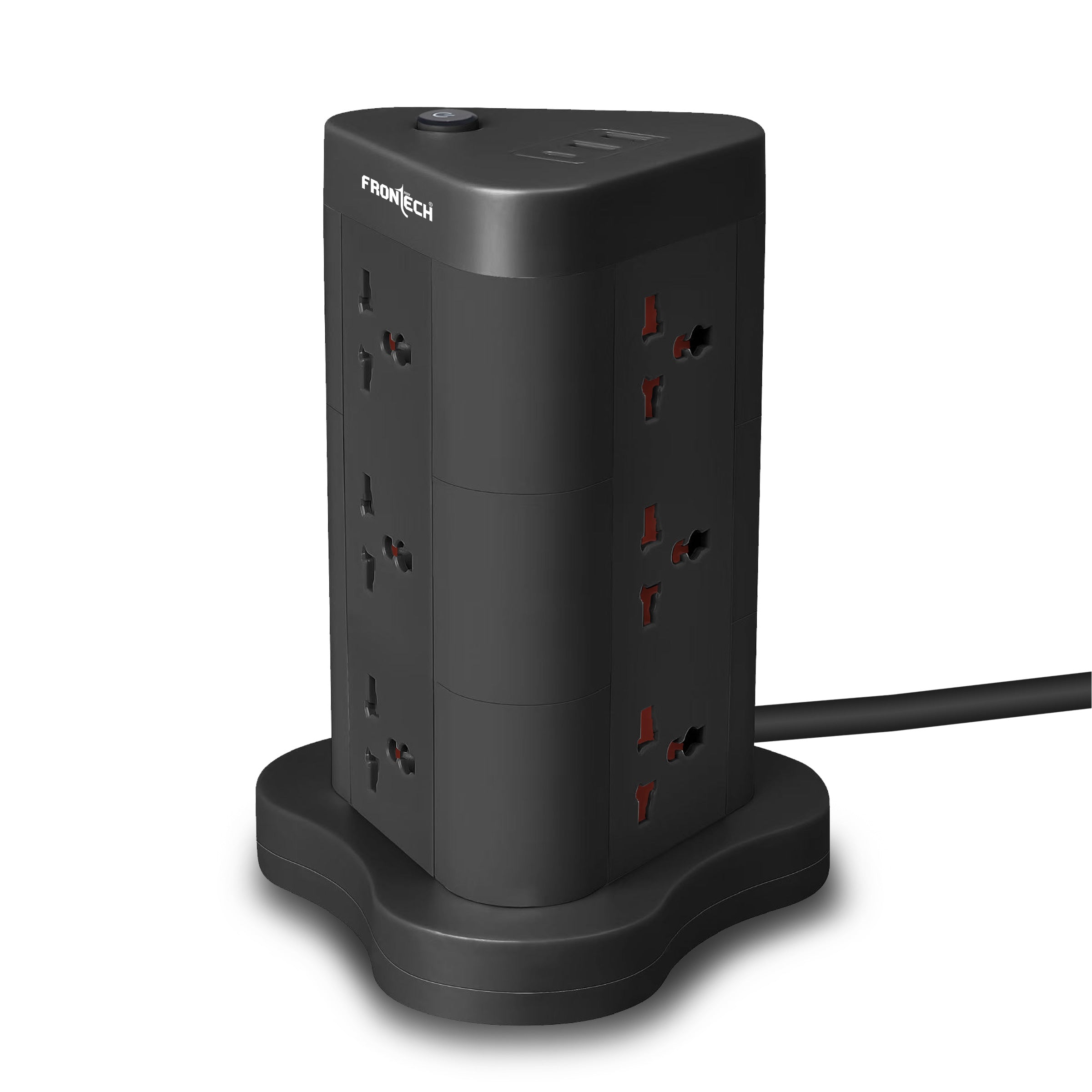 Frontech Power Tower | 9 Universal Sockets | 2 USB Ports + 1 Type-C | 5m Cable | 2500W Load | Child Safety Shutter | Vertical Multi-Plug Extension Board(FT-3564)