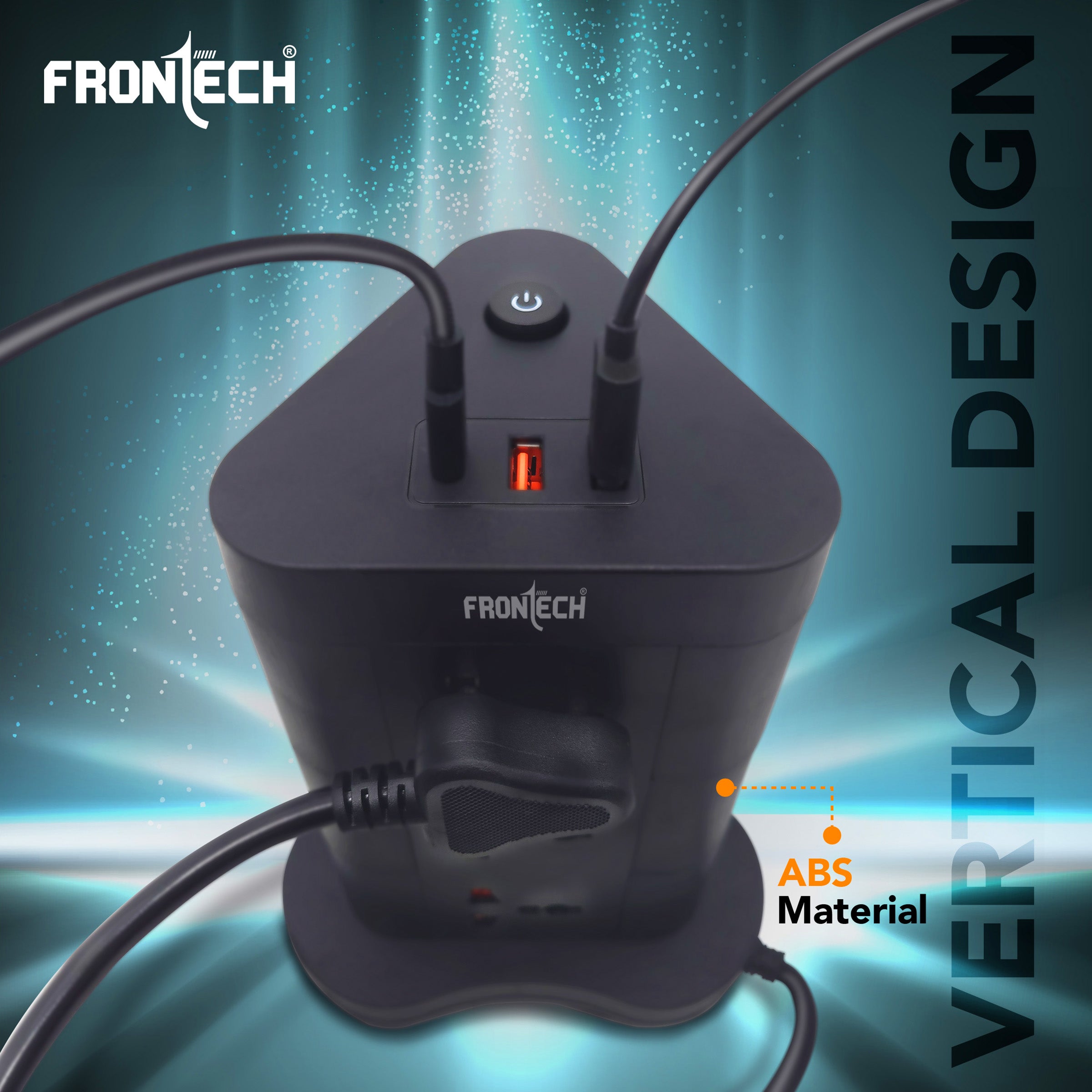 Frontech Power Tower | 9 Universal Sockets | 2 USB Ports + 1 Type-C | 5m Cable | 2500W Load | Child Safety Shutter | Vertical Multi-Plug Extension Board(FT-3564)