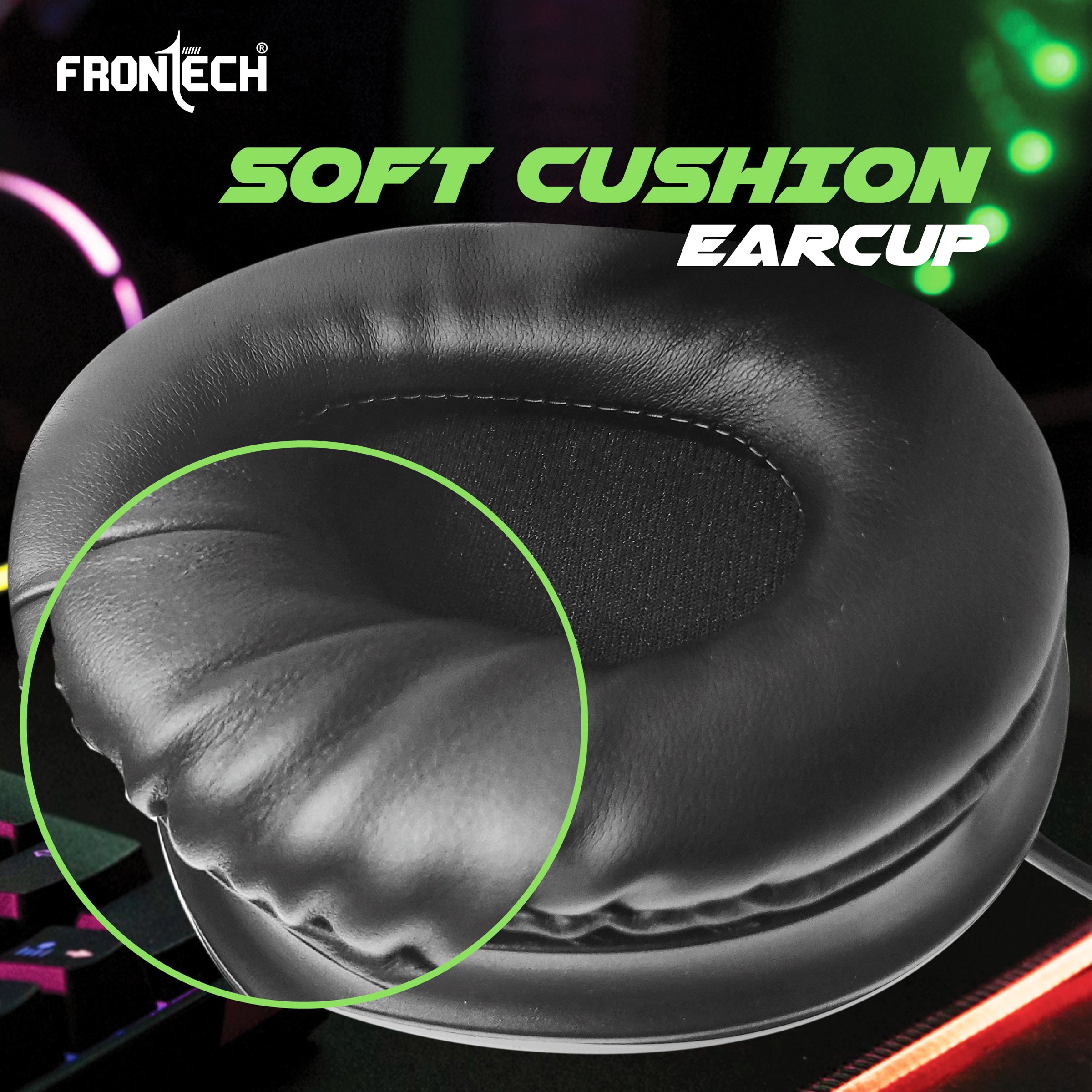 Frontech Gaming Headset with RGB Lights | 50mm Driver | Noise-Cancelling Mic | Volume Control | 3.5mm + USB for RGB | Soft Cushions (HF-0015)
