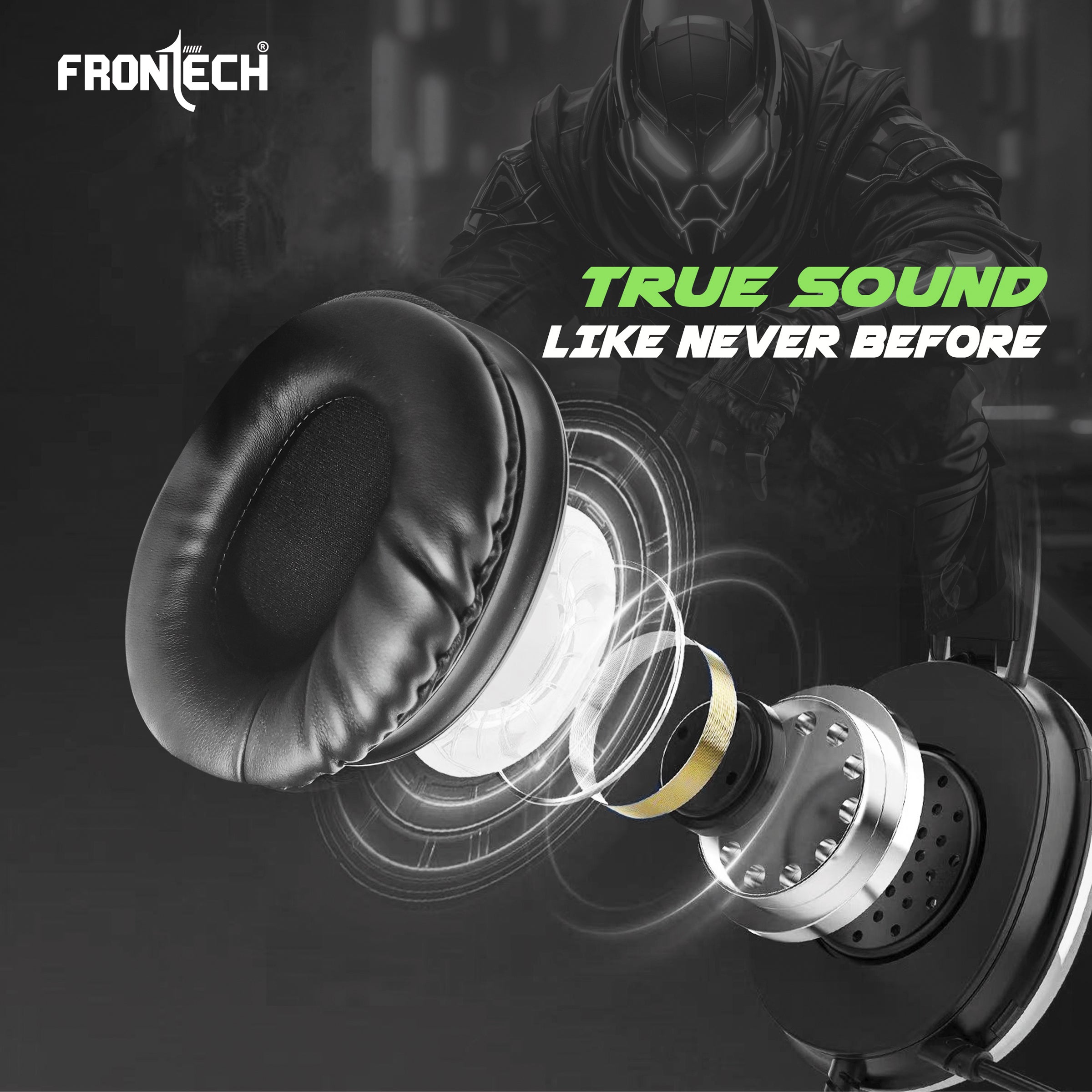 Frontech Gaming Headset with RGB Lights | 50mm Driver | Noise-Cancelling Mic | Volume Control | 3.5mm + USB for RGB | Soft Cushions (HF-0015)