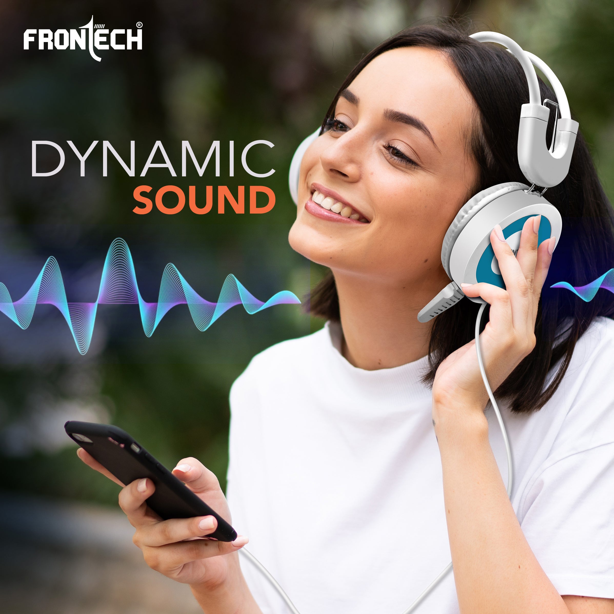 Frontech Wired Over-Ear Multimedia Headphones with Mic | 3.5mm single Audio Jack| Adjustable Headband & Soft Cushions | Compatible with PC, Laptop & Mobile – White & Blue (HF-3452)