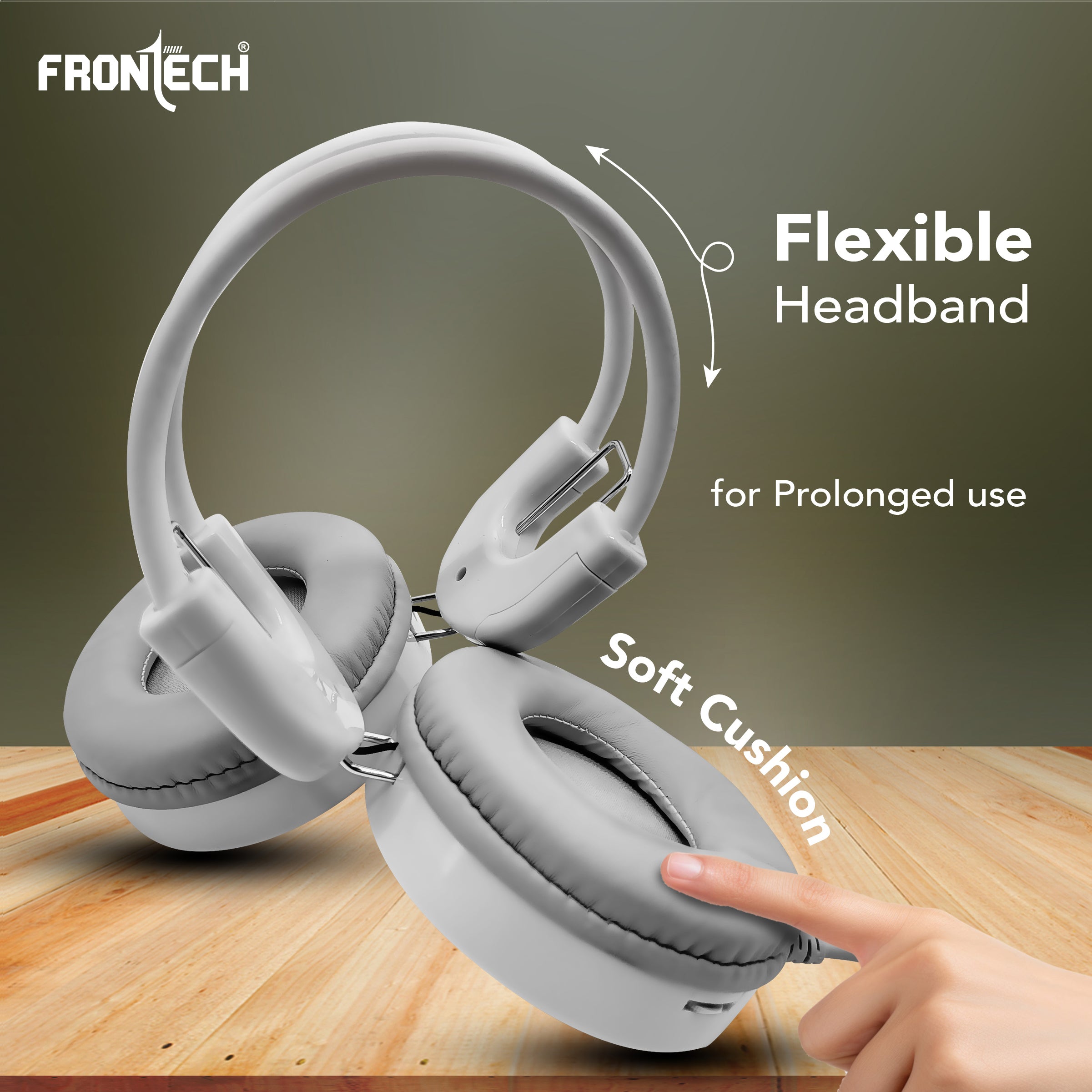 Frontech Wired Over-Ear Multimedia Headphones with Mic | 3.5mm single Audio Jack| Adjustable Headband & Soft Cushions | Compatible with PC, Laptop & Mobile – White & Blue (HF-3452)