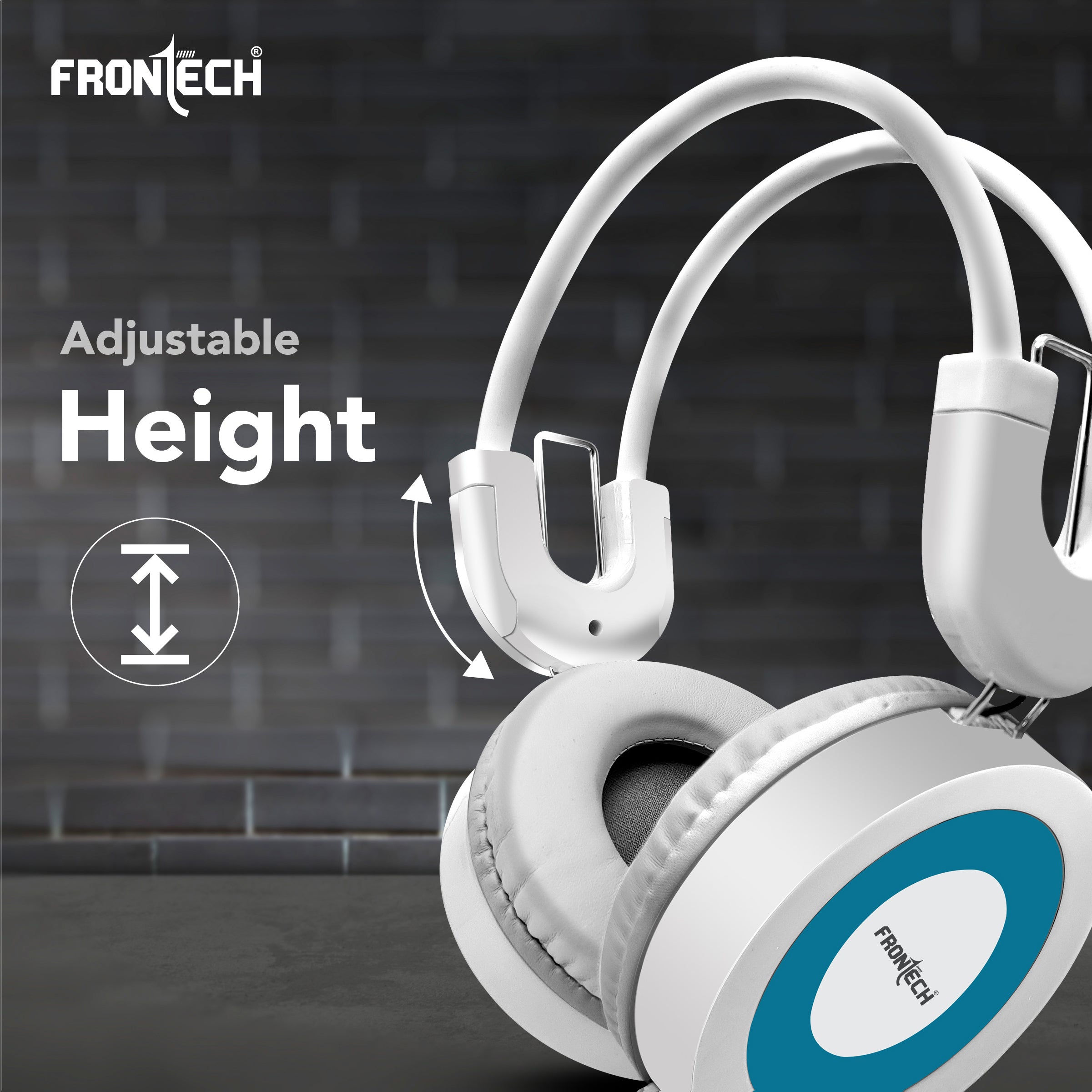 Frontech Wired Over-Ear Multimedia Headphones with Mic | 3.5mm single Audio Jack| Adjustable Headband & Soft Cushions | Compatible with PC, Laptop & Mobile – White & Blue (HF-3452)