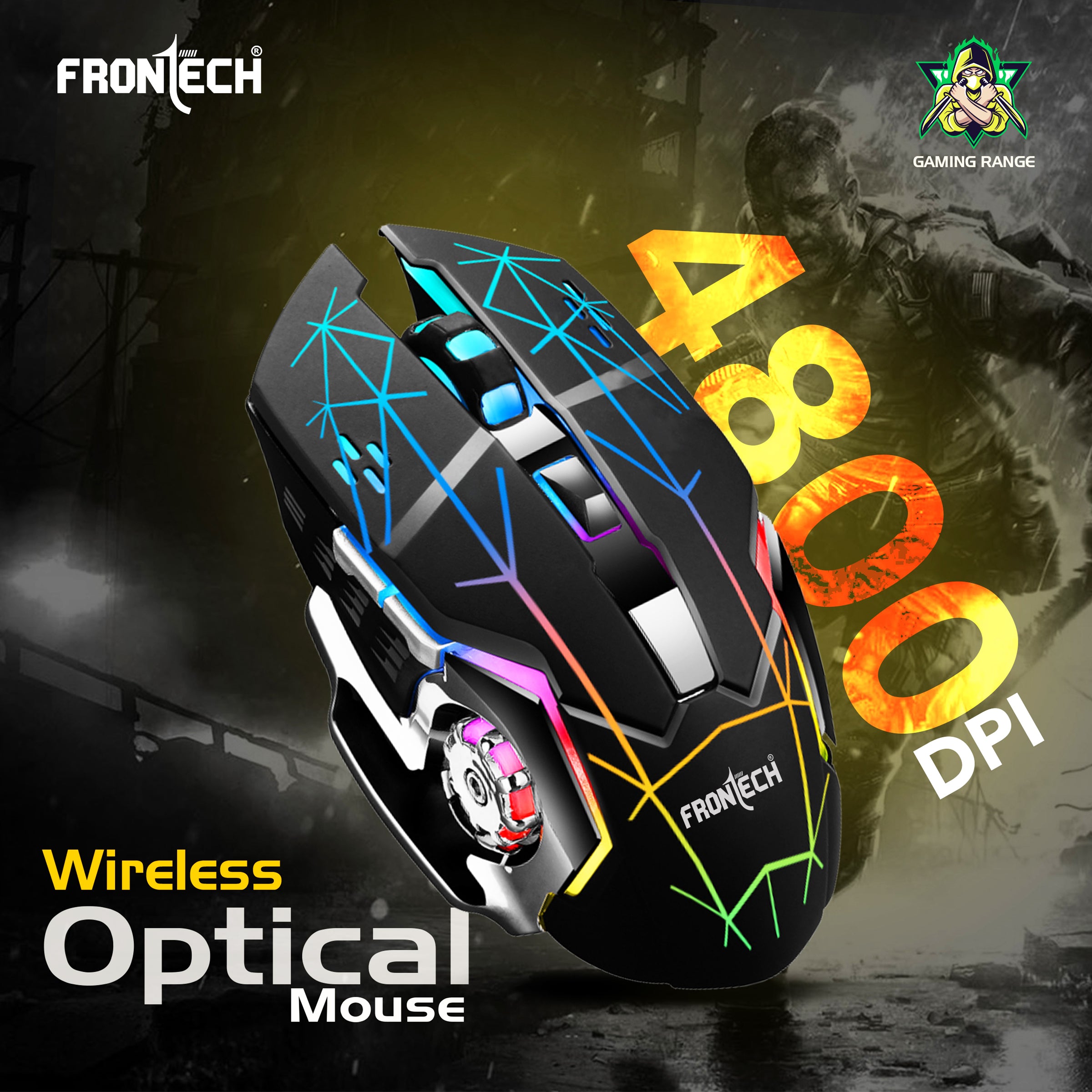 FRONTECH Wireless Gaming Keyboard & Mouse Combo | Rainbow Backlit | 2.4GHz | 4800 DPI | Rechargeable | Type-C | 104 keys | Windows/Mac/Android/iOS Compatible (KB-0025B)