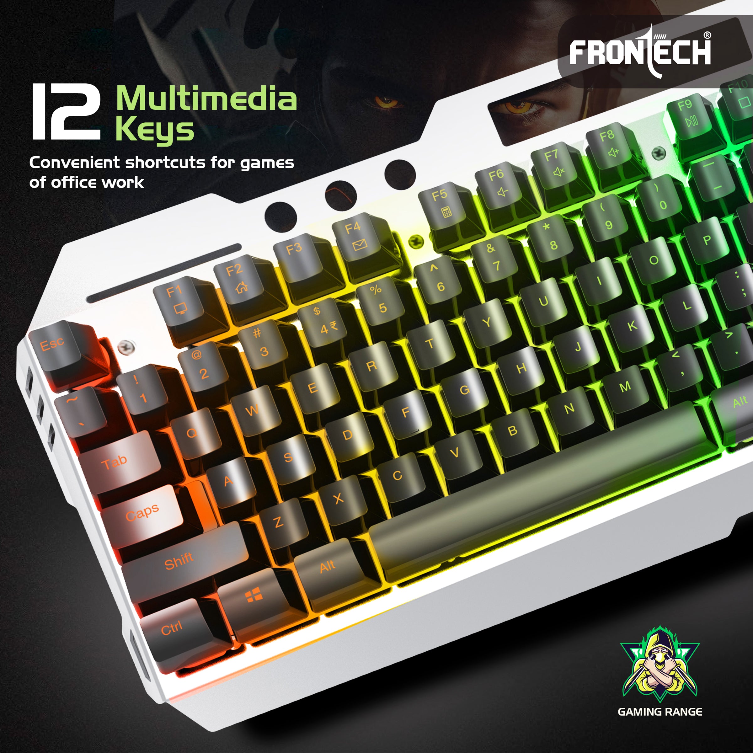FRONTECH Wireless Gaming Keyboard & Mouse Combo | Rainbow Backlit | 2.4GHz | 4800 DPI | Rechargeable | Type-C | 104 keys | Windows/Mac/Android/iOS Compatible (KB-0025B)