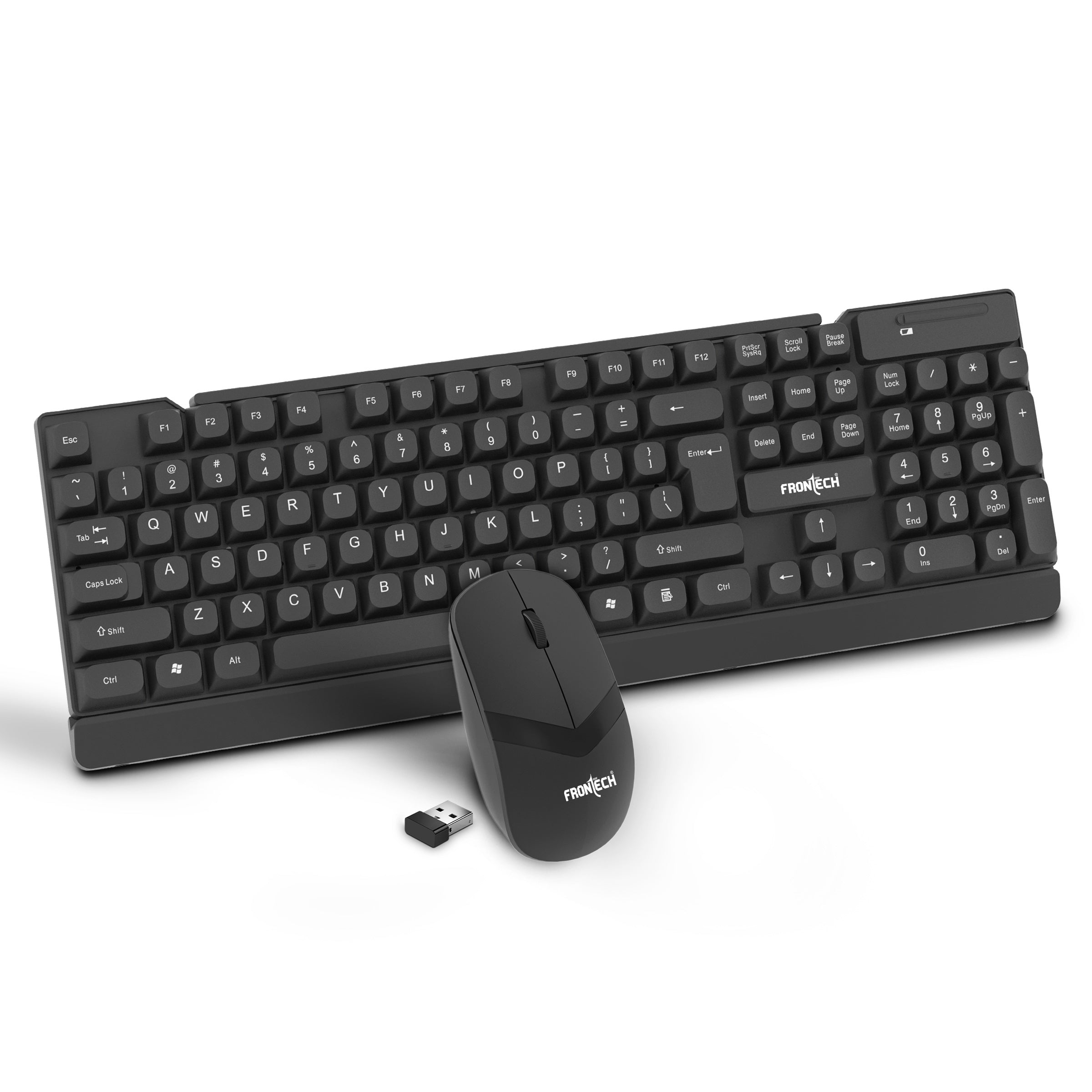 Frontech Wireless Keyboard & Mouse Combo | 2.4GHz Connectivity | 1600 DPI Mouse | 104 Keys | Power Saving | Adjustable Height | USB Nano Receiver (KB-0027P)