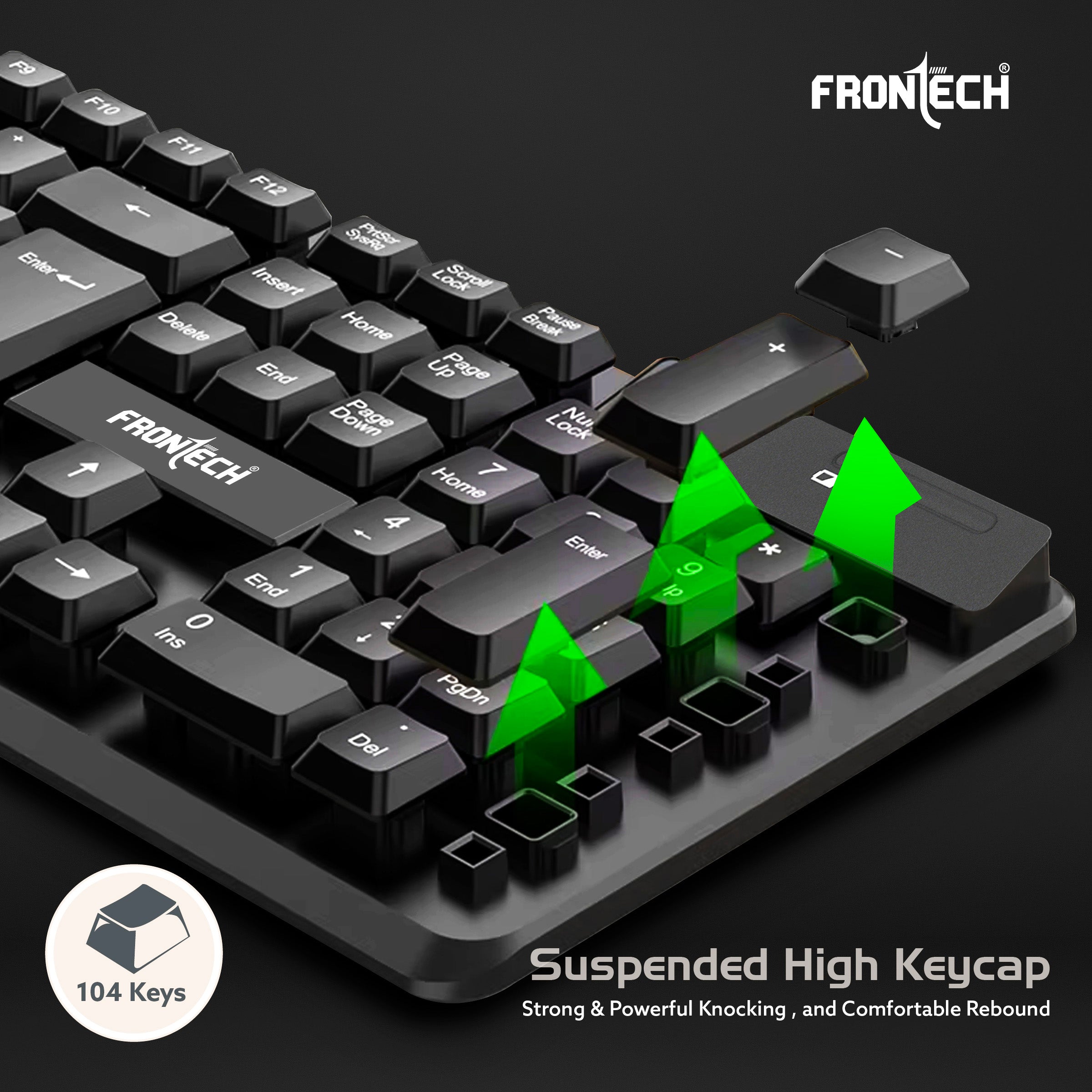 Frontech Wireless Keyboard & Mouse Combo | 2.4GHz Connectivity | 1600 DPI Mouse | 104 Keys | Power Saving | Adjustable Height | USB Nano Receiver (KB-0027P)