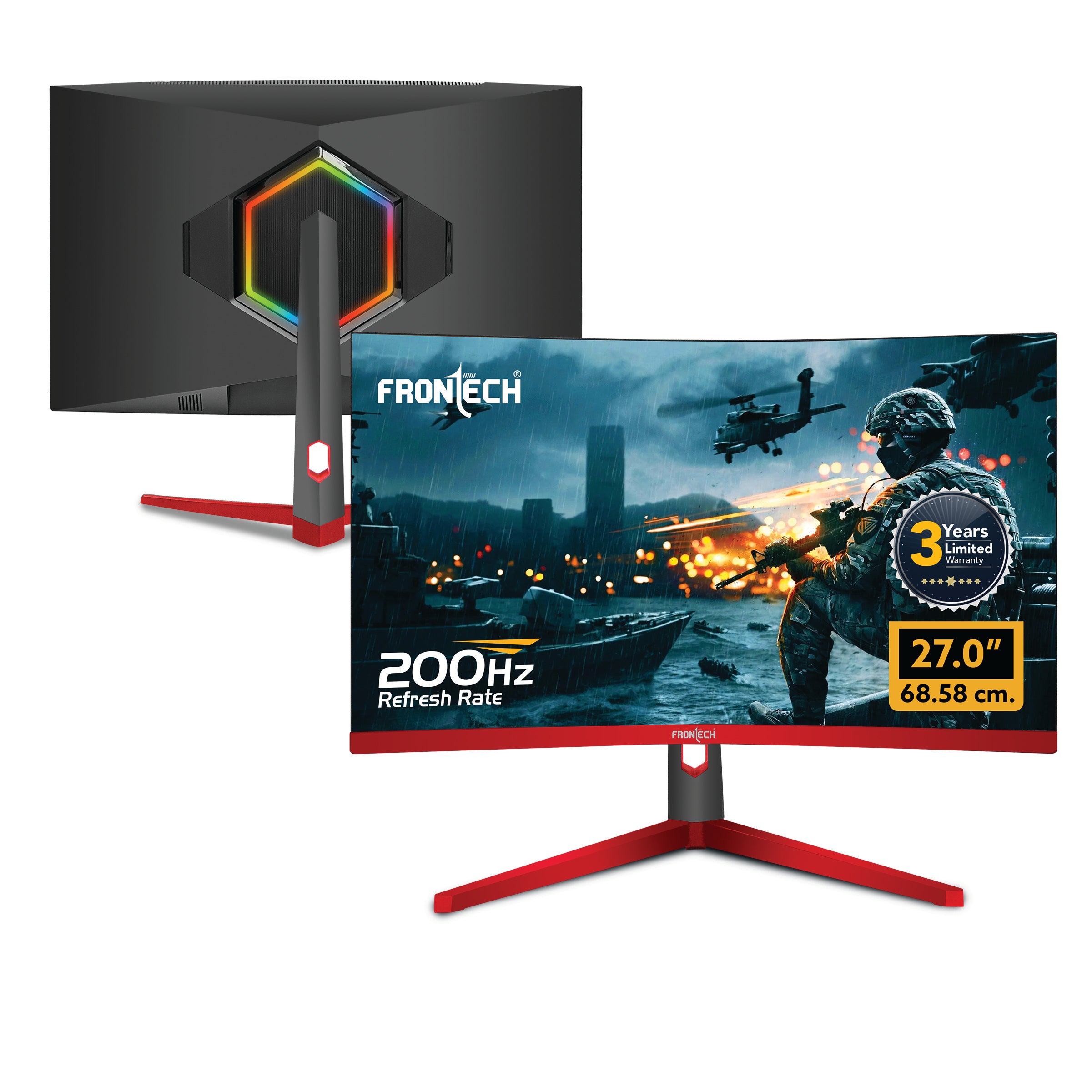 FRONTECH 27-inch (68.58 cm) Curved Gaming Monitor | 200Hz Refresh Rate | Full HD 1080p | Free Sync | Flicker-Free | HDMI & DP Dual Input (MON-0052)