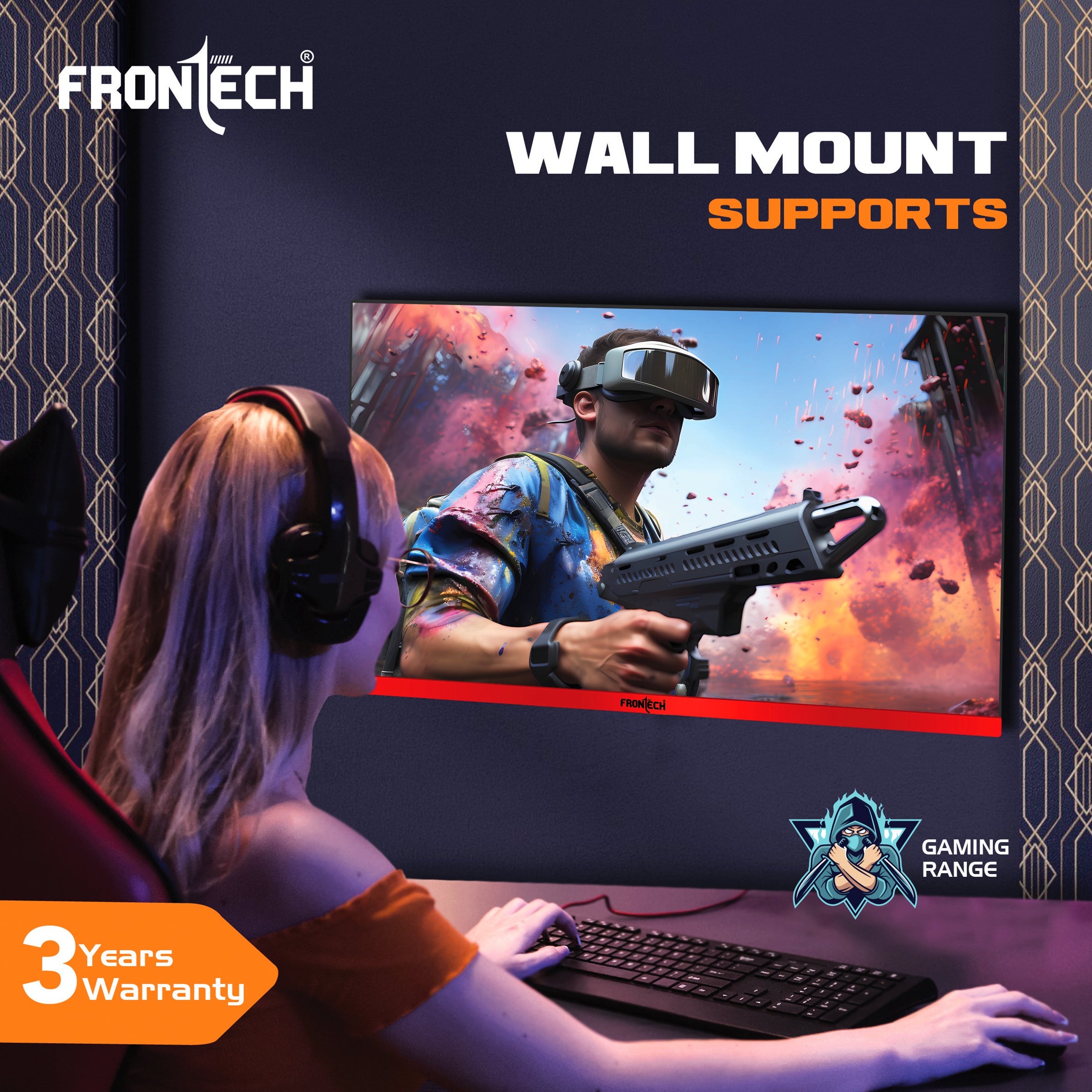 FRONTECH 27-inch (68.58 cm) Curved Gaming Monitor | 200Hz Refresh Rate | Full HD 1080p | Free Sync | Flicker-Free | HDMI & DP Dual Input (MON-0052)