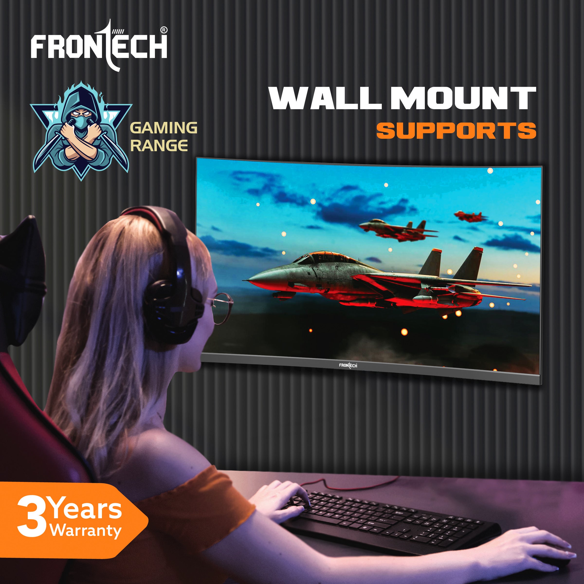 Frontech 27-Inch (68.58 cm) Curved Gaming LED Monitor | Full HD 1080p | 120Hz Refresh Rate | RGB Lights | HDMI & VGA Dual Input | Wall Mountable | 3 Years Warranty (MON-0053A)