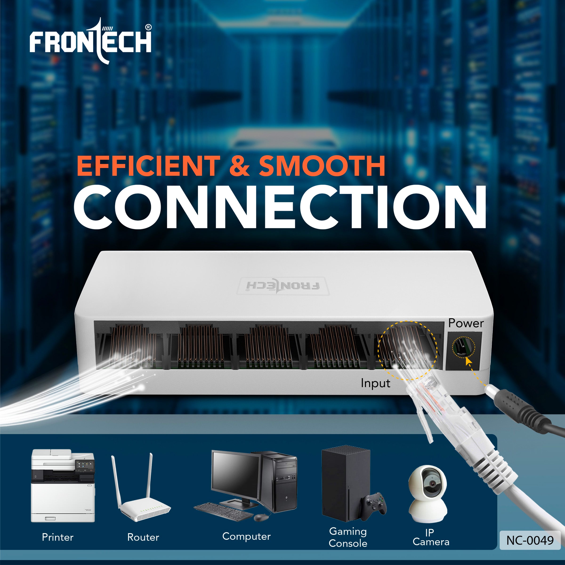 Frontech 5 Port Ethernet Switch | Plug & Play | 10/100 Mbps | 1Gbps Bandwidth | Upto 100m Transmission | Wall Mount | Compact Design | For Router, PC, Printer, IP Camera (NC-0049)