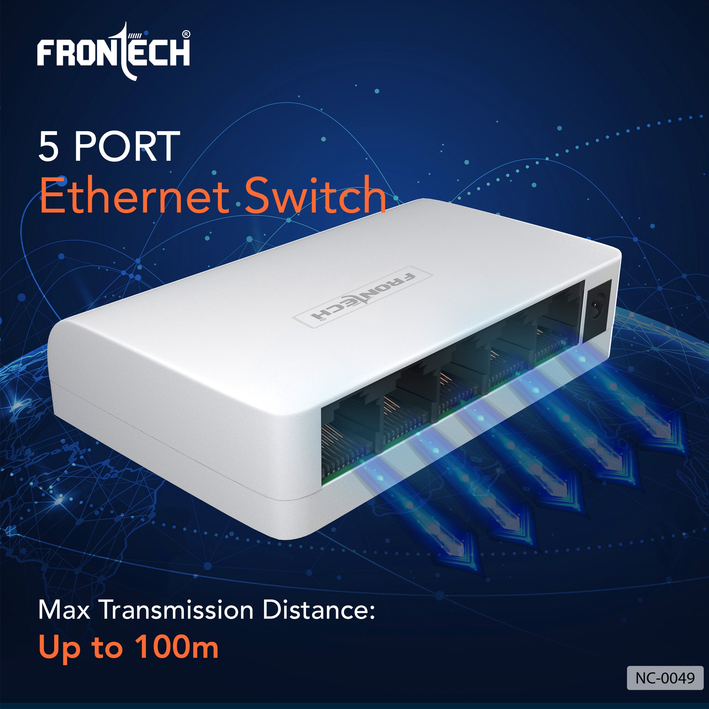 Frontech 5 Port Ethernet Switch | Plug & Play | 10/100 Mbps | 1Gbps Bandwidth | Upto 100m Transmission | Wall Mount | Compact Design | For Router, PC, Printer, IP Camera (NC-0049)