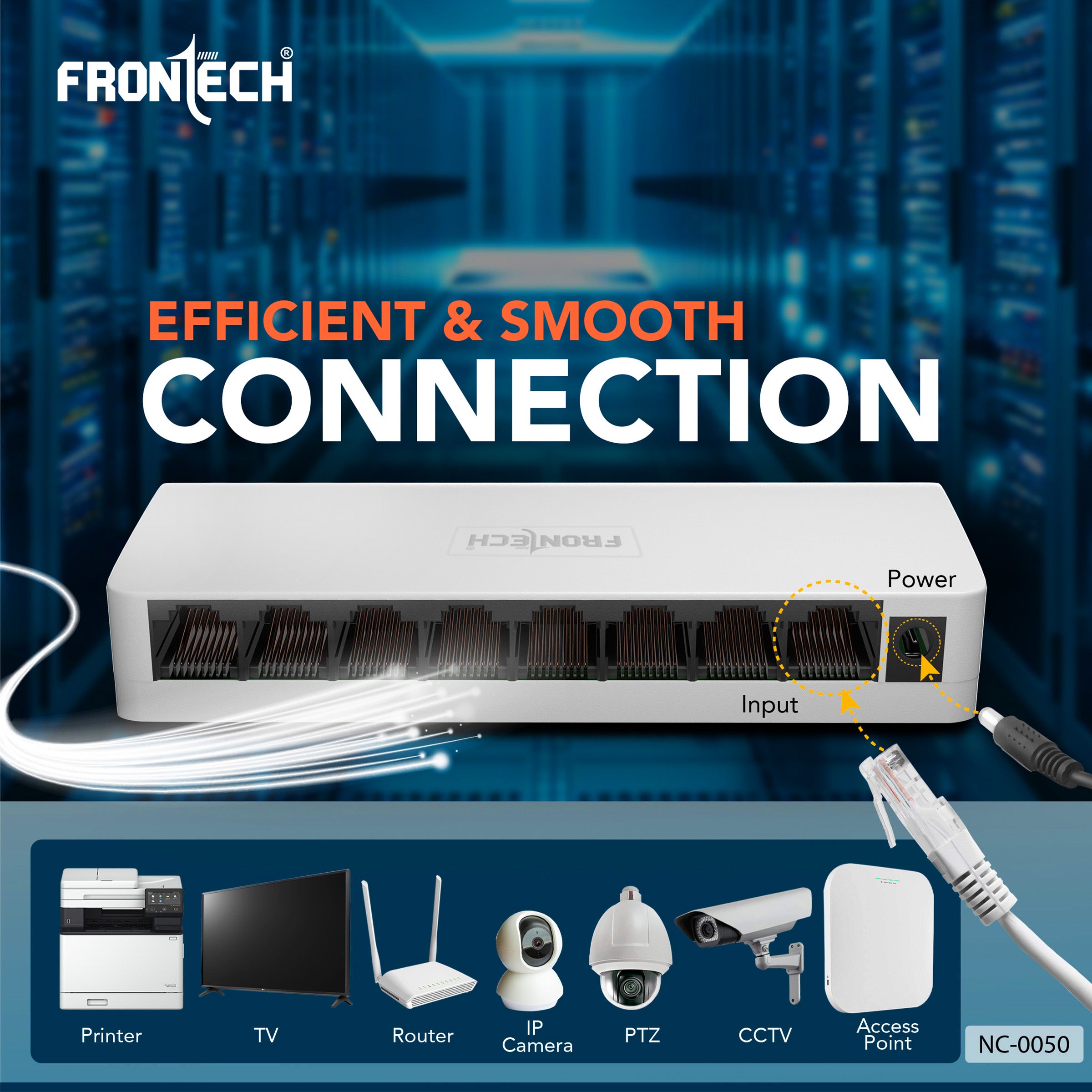 Frontech 8-Port Fast Ethernet Switch | 10/100 Mbps | Plug & Play | Desktop/Wall-Mountable | Reliable Wired Network for Home & Office (NC-0050)