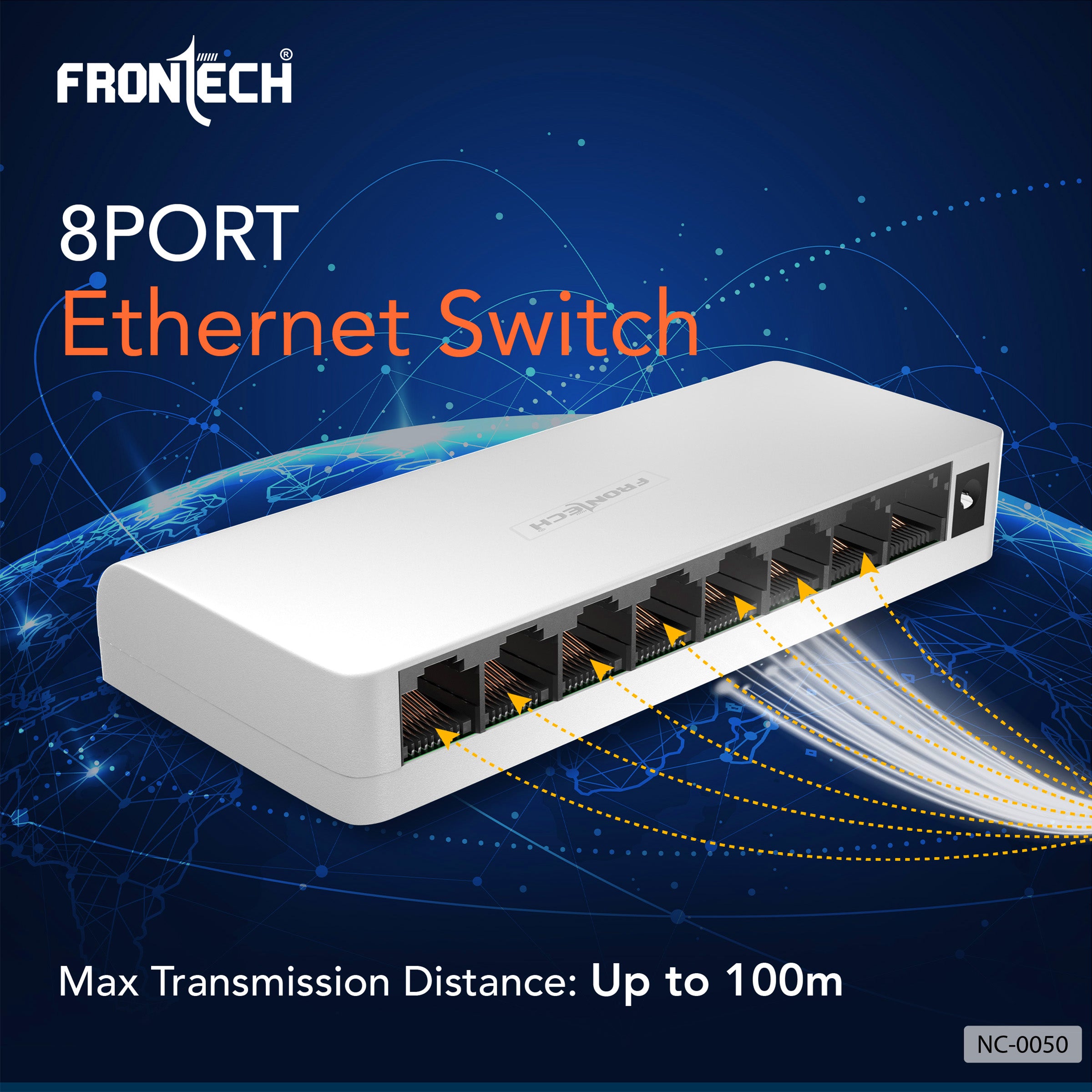 Frontech 8-Port Fast Ethernet Switch | 10/100 Mbps | Plug & Play | Desktop/Wall-Mountable | Reliable Wired Network for Home & Office (NC-0050)