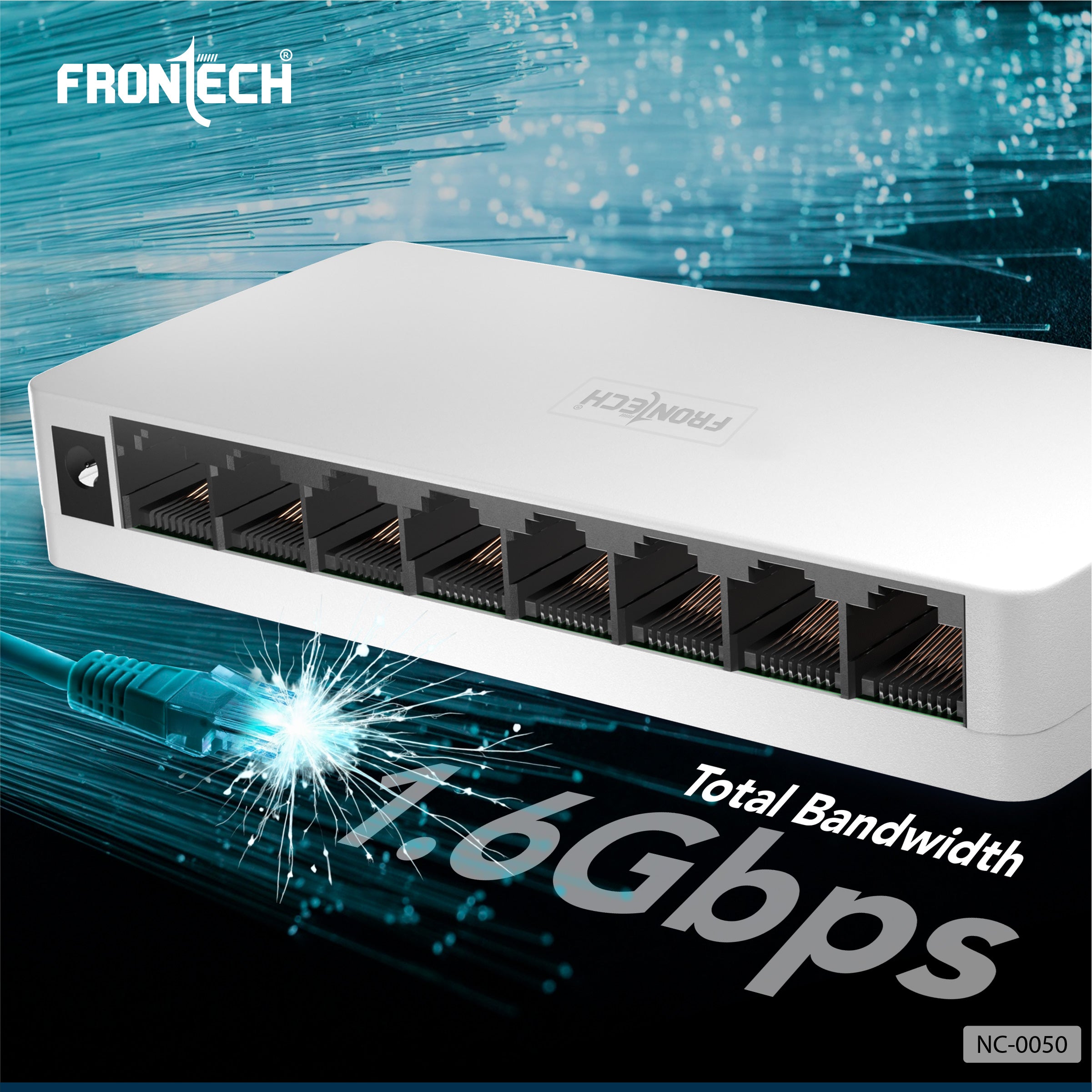 Frontech 8-Port Fast Ethernet Switch | 10/100 Mbps | Plug & Play | Desktop/Wall-Mountable | Reliable Wired Network for Home & Office (NC-0050)