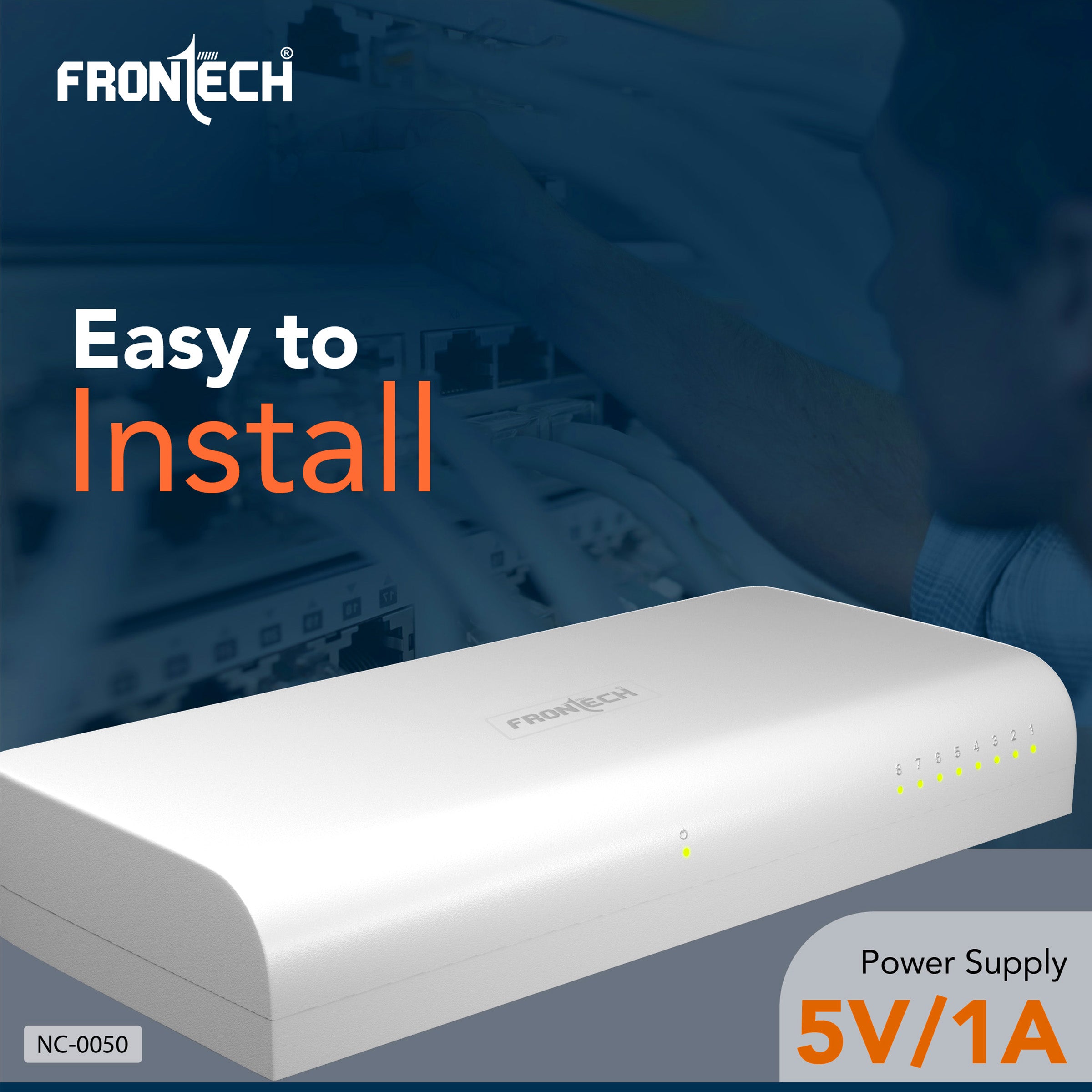 Frontech 8-Port Fast Ethernet Switch | 10/100 Mbps | Plug & Play | Desktop/Wall-Mountable | Reliable Wired Network for Home & Office (NC-0050)