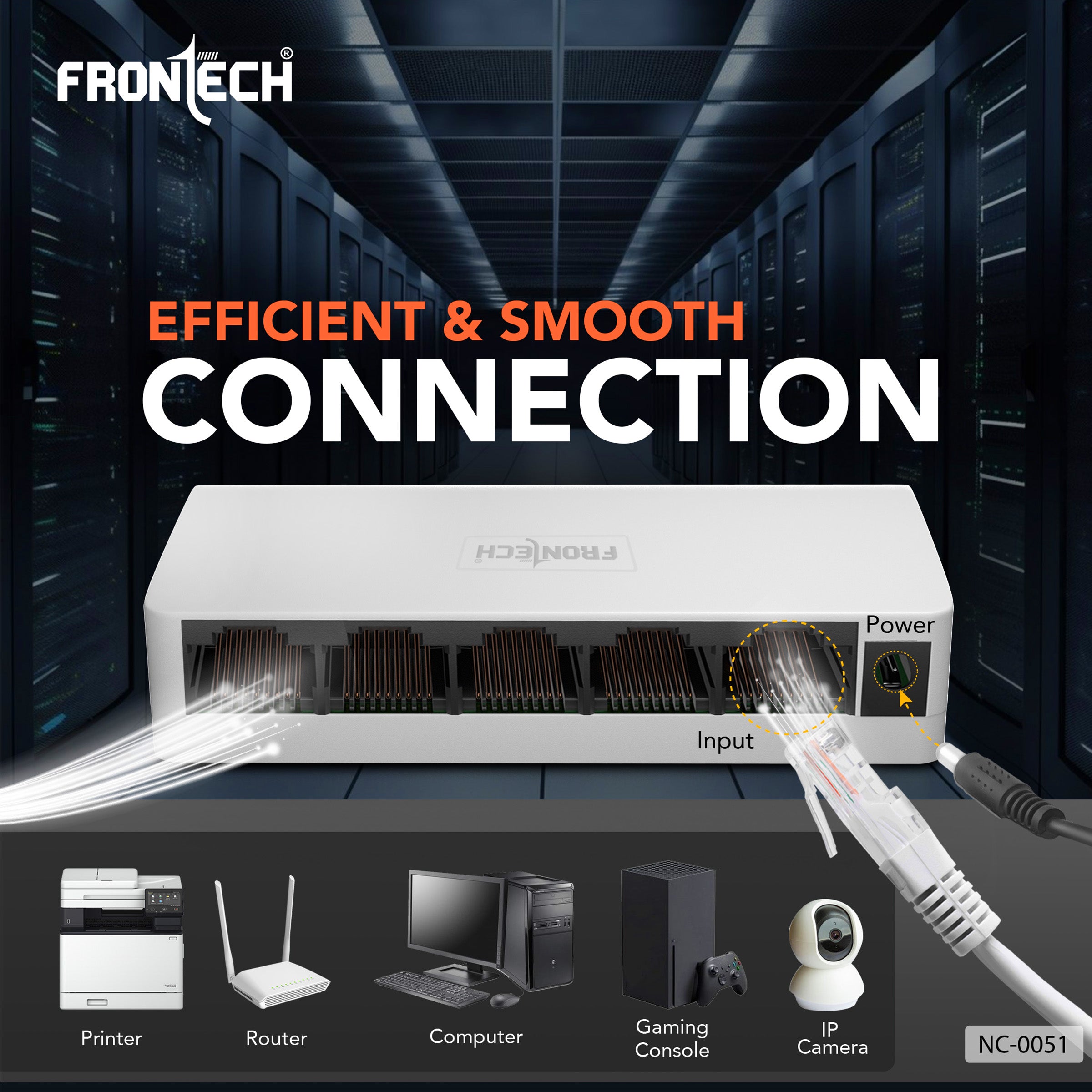 Frontech 5-Port Gigabit Ethernet Switch | High-Speed 10Gbps Bandwidth | Plug & Play LAN Hub for Router, Computer, Gaming Console, Printer & IP Camera | 100m Transmission Distance | White (NC-0051).
