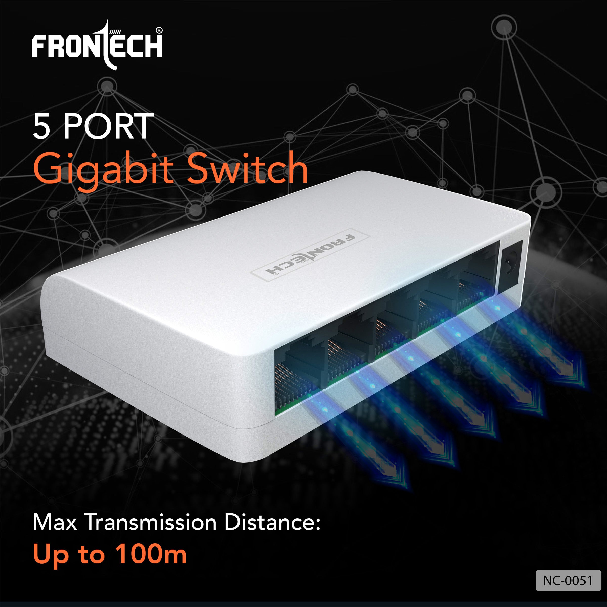 Frontech 5-Port Gigabit Ethernet Switch | High-Speed 10Gbps Bandwidth | Plug & Play LAN Hub for Router, Computer, Gaming Console, Printer & IP Camera | 100m Transmission Distance | White (NC-0051).